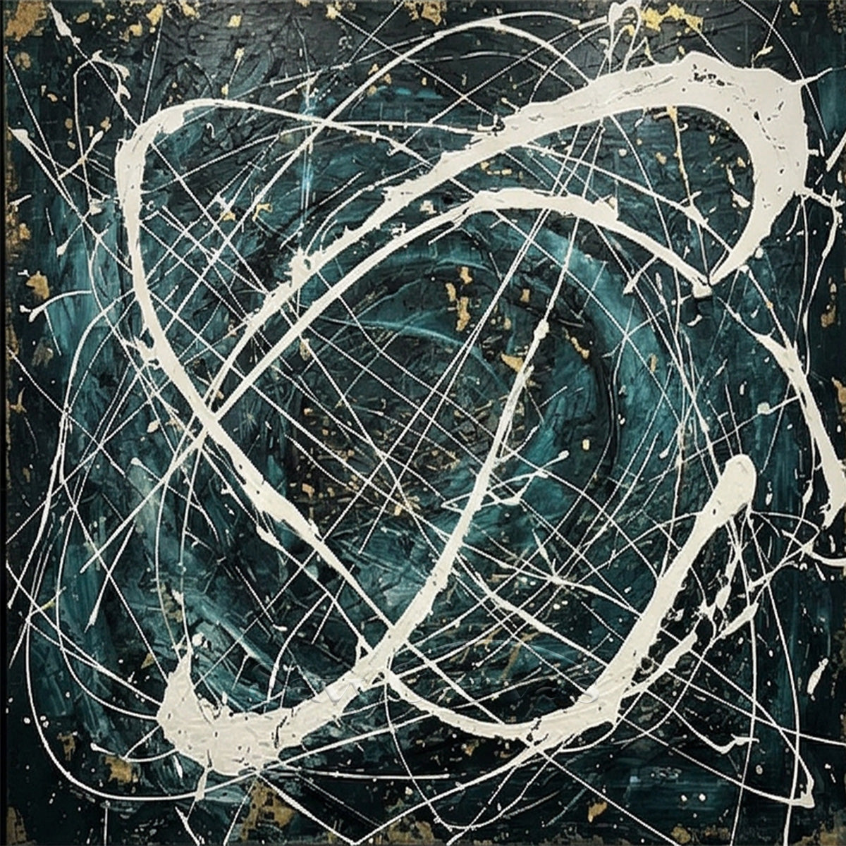 Luxury Teal and Gold Abstract Painting Ink Splatter Decor #JJ 450