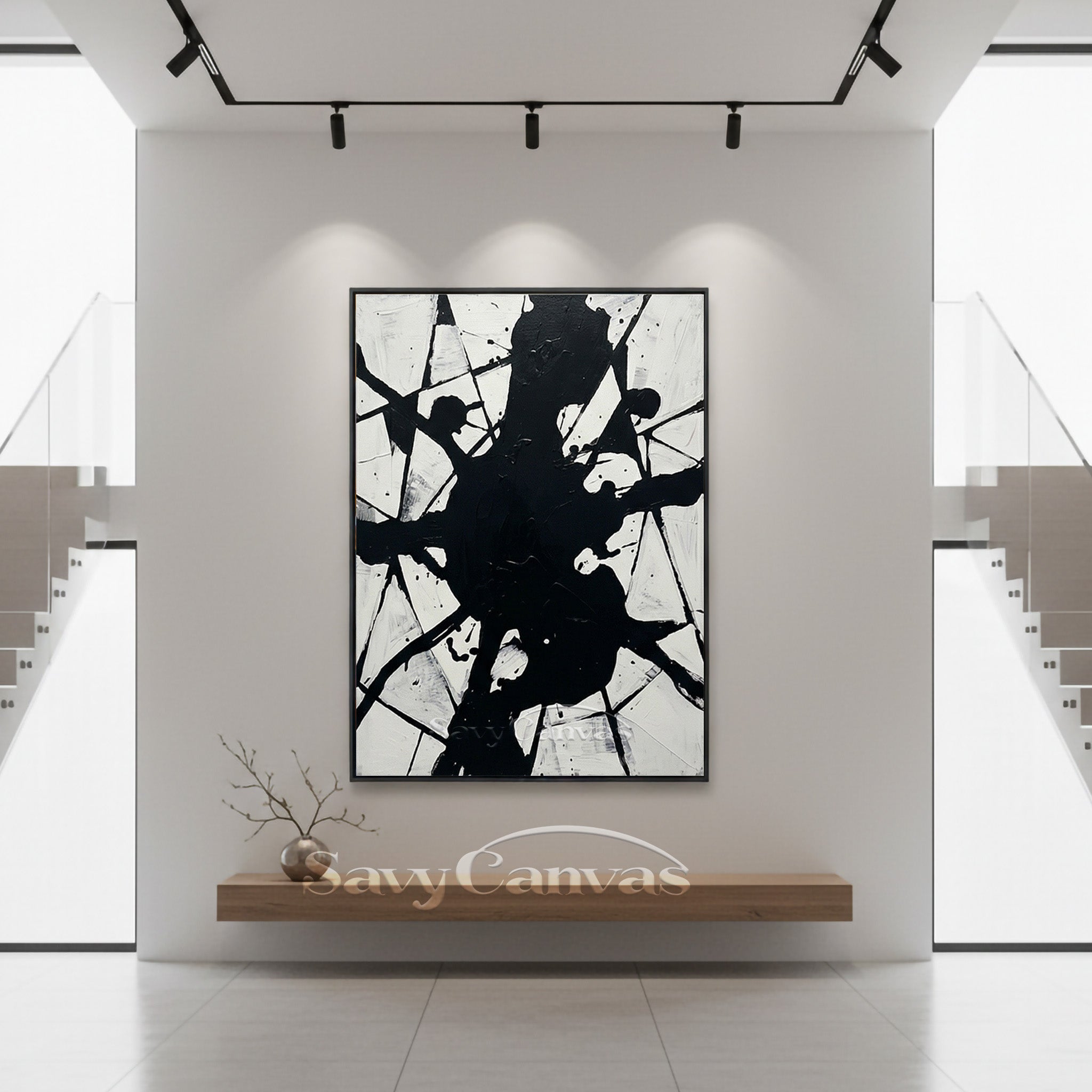 Bold Splatter Abstract Wall Art - Original Black & White Painting #JJ 447