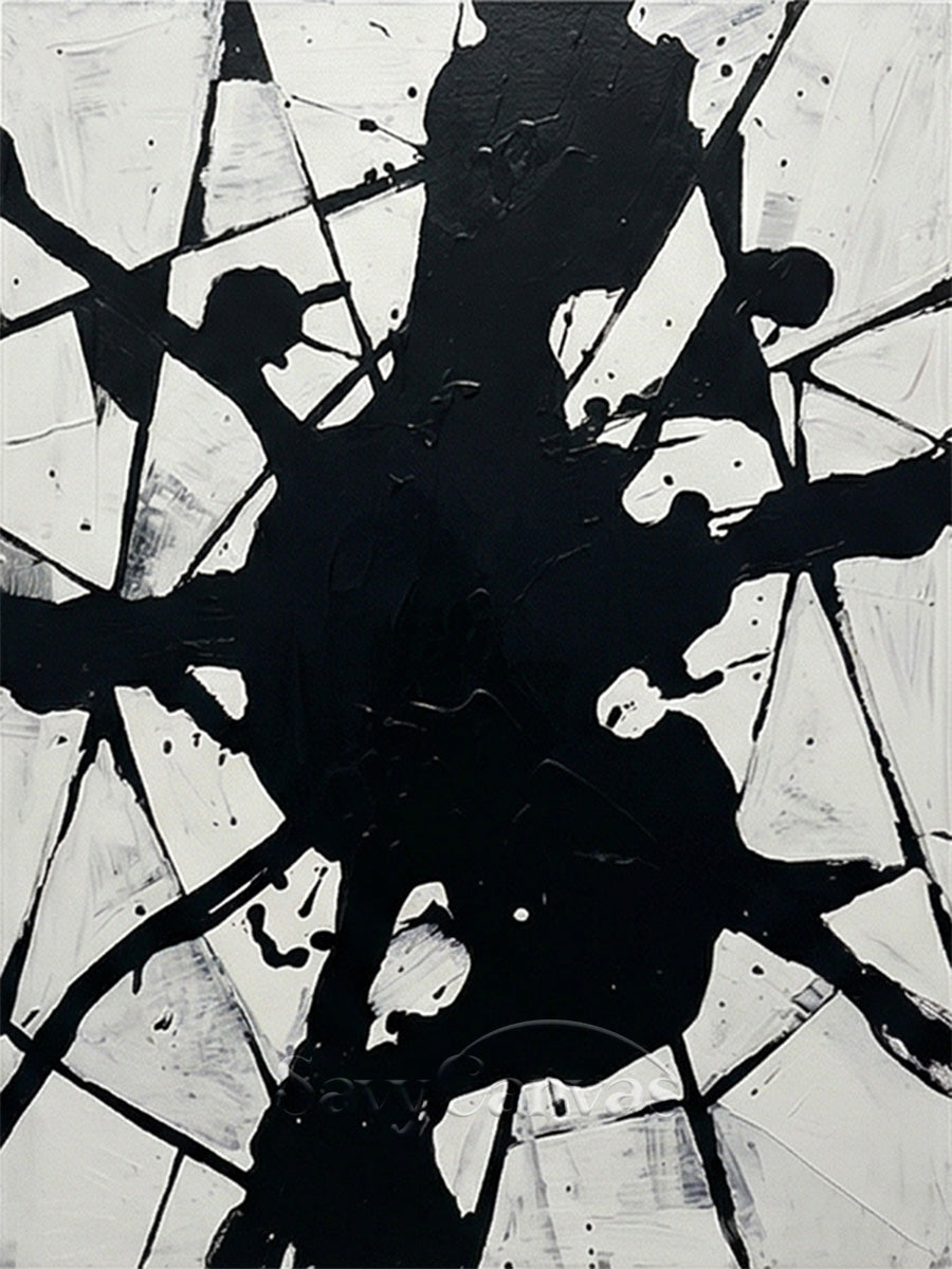 Bold Splatter Abstract Wall Art - Original Black & White Painting #JJ 447