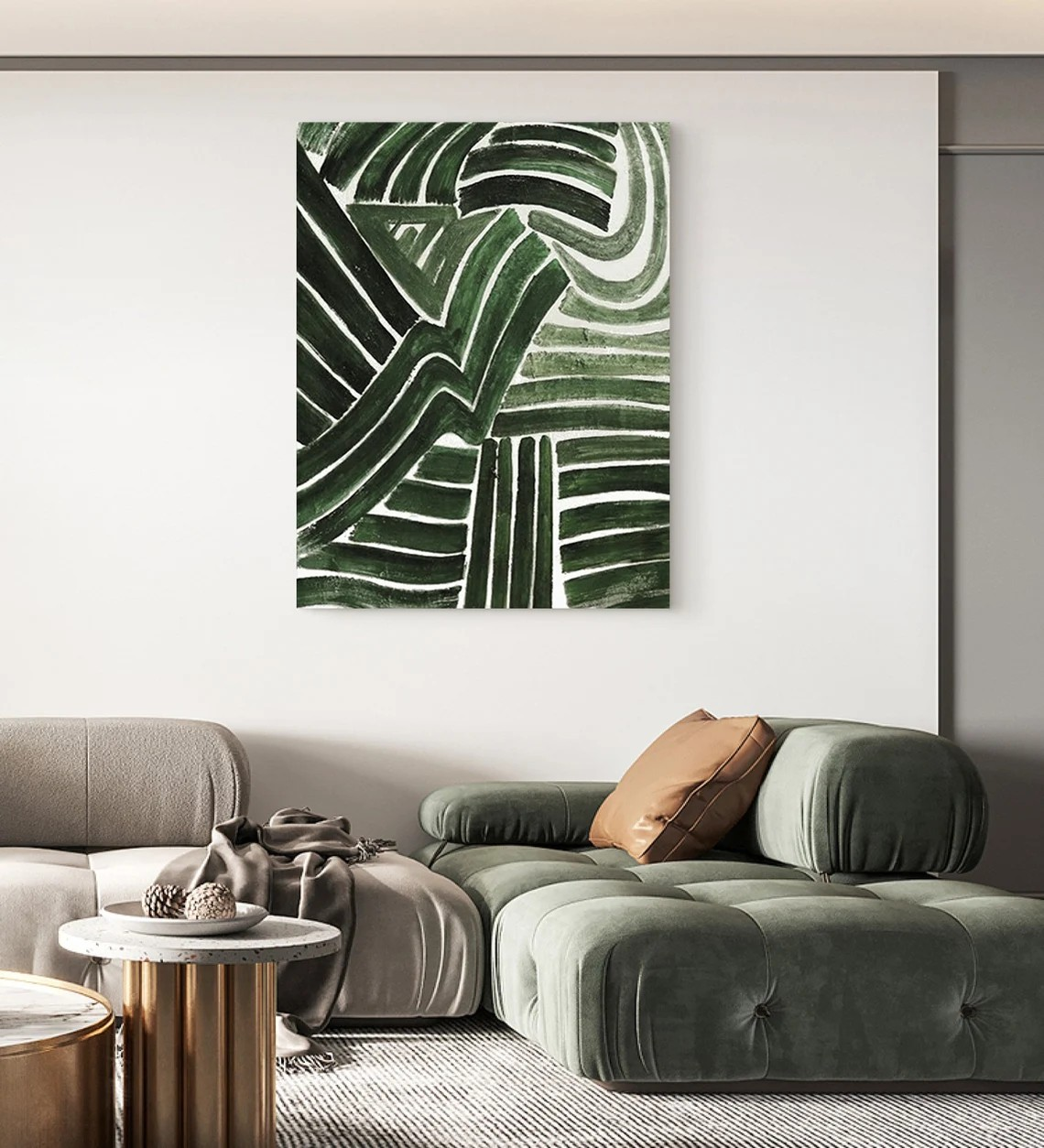 Handmade Green Abstract Art with Dynamic Brushstrokes Wall Decor #TC 032