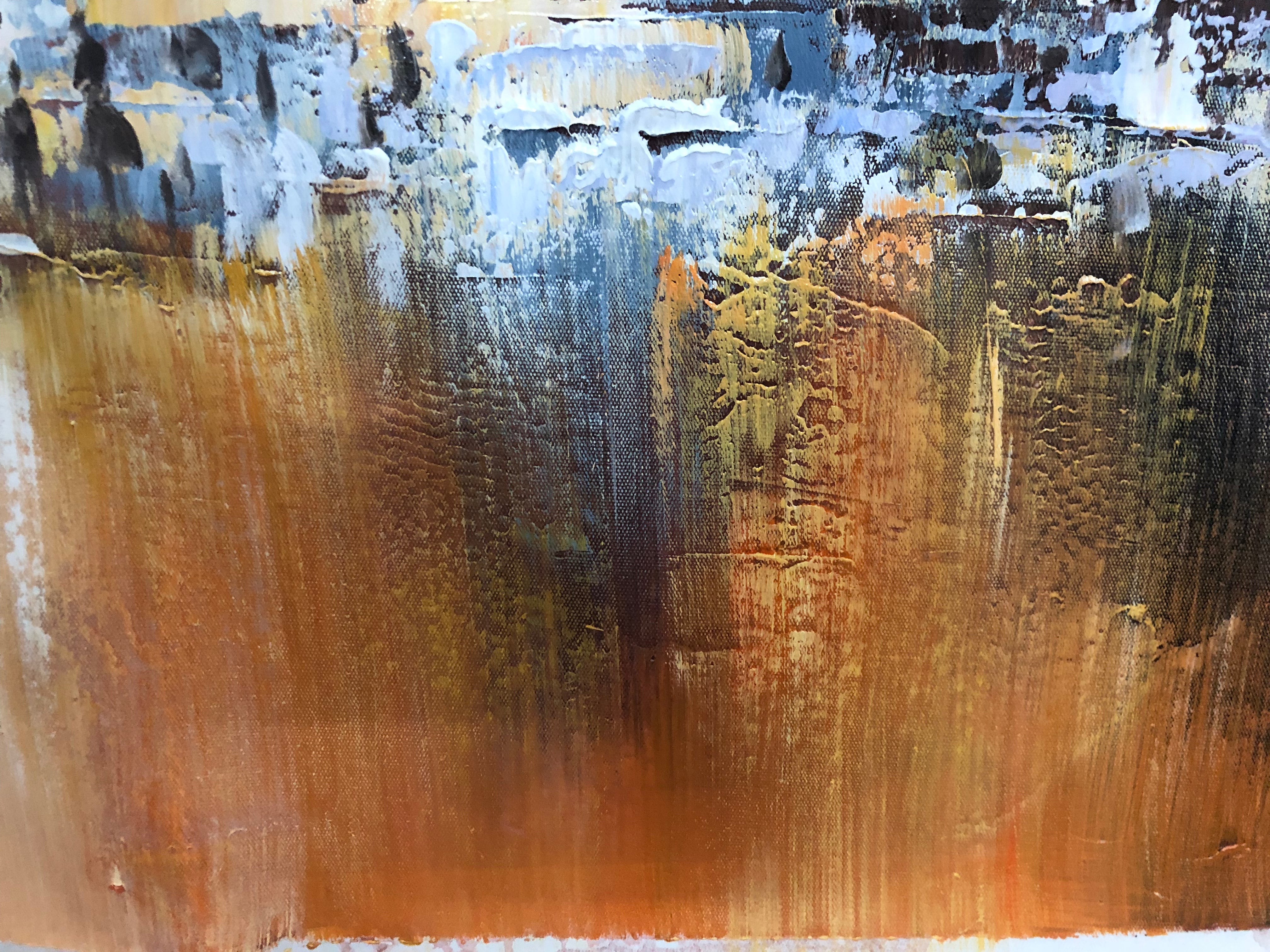 Warm Abstract Cityscape | Orange and Blue Textured Art #AA 080