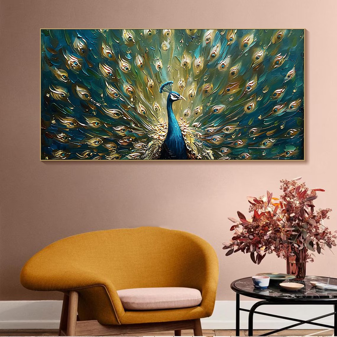 Textured Peacock Oil Painting - Handmade Animal Art #TC 097