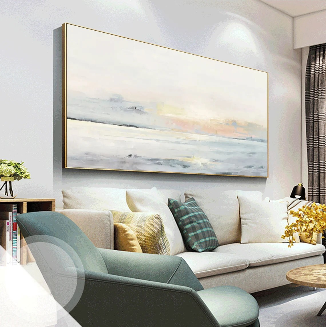 Pastel Seascape Oil Painting - Tranquil Ocean & Sky Wall Art #JJ 003