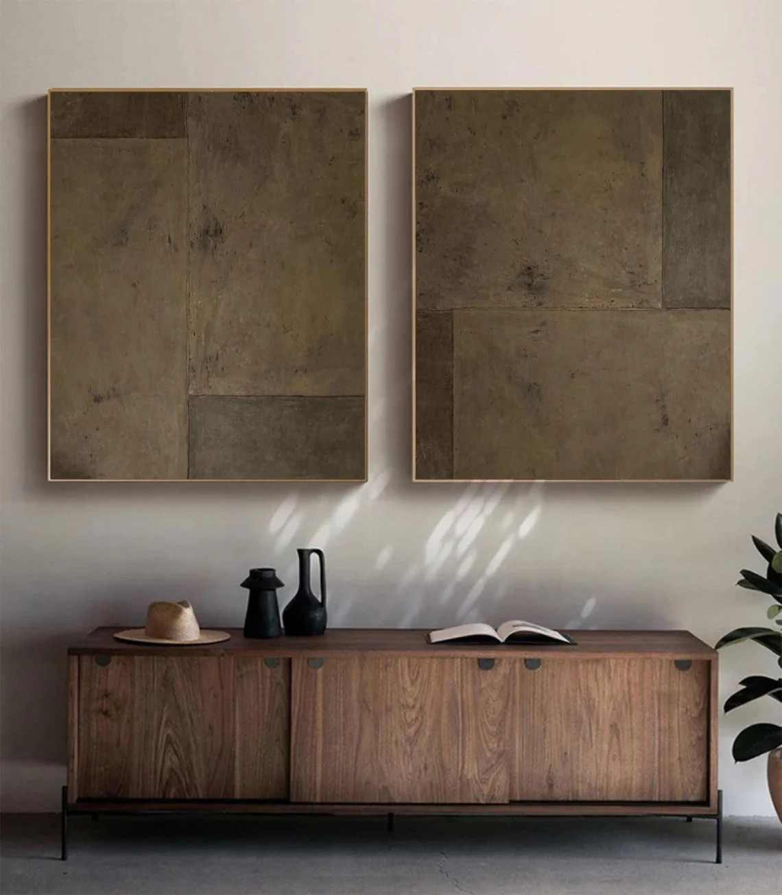 Geometric Abstraction Wall Art Set - Textured Brown Painting | #TC 046