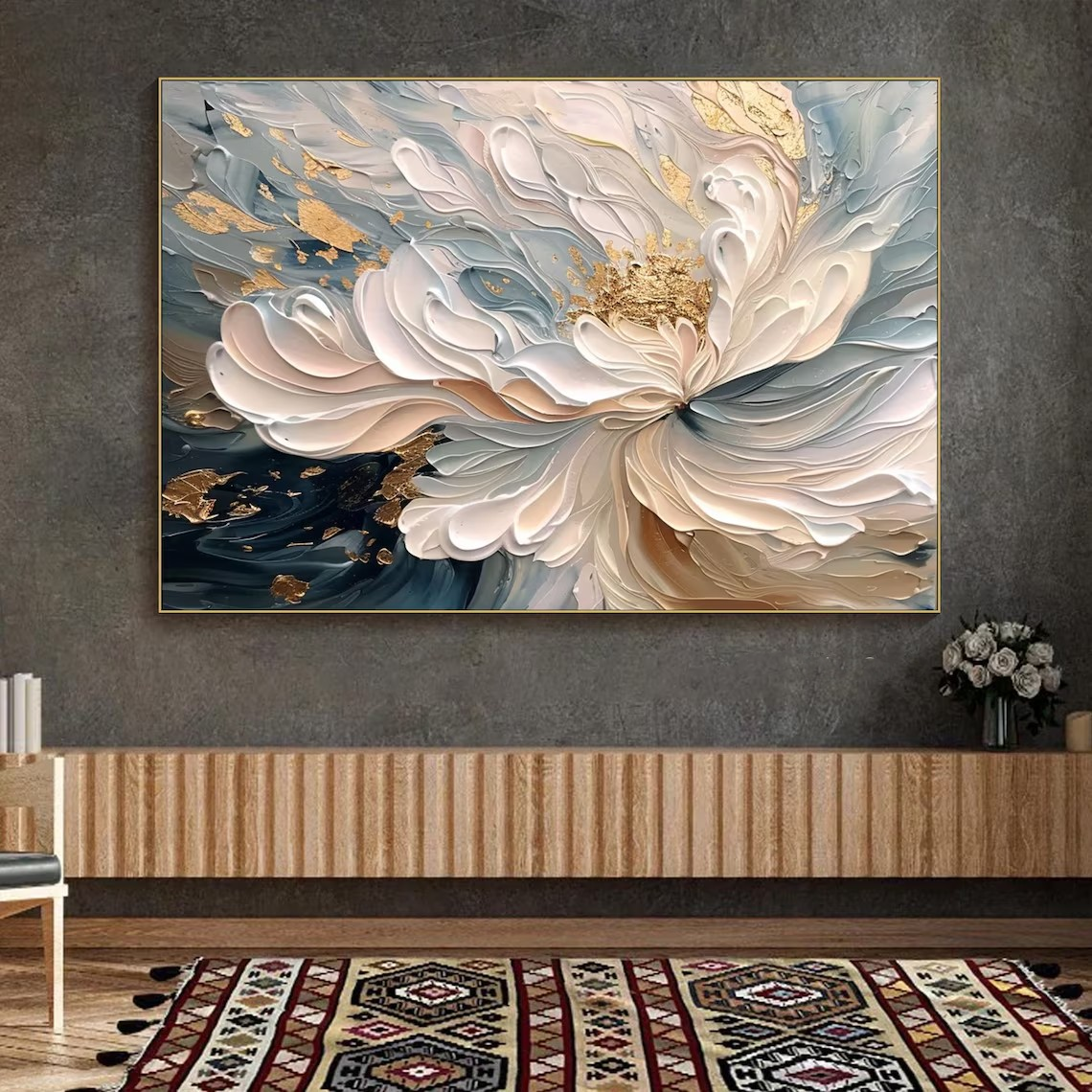 Large Abstract Flower Oil Painting for Living Room Decor #TC 099