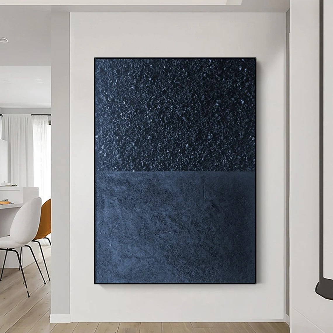 Abstract Blue Textured Oil Painting Modern Wall Art #TC 081