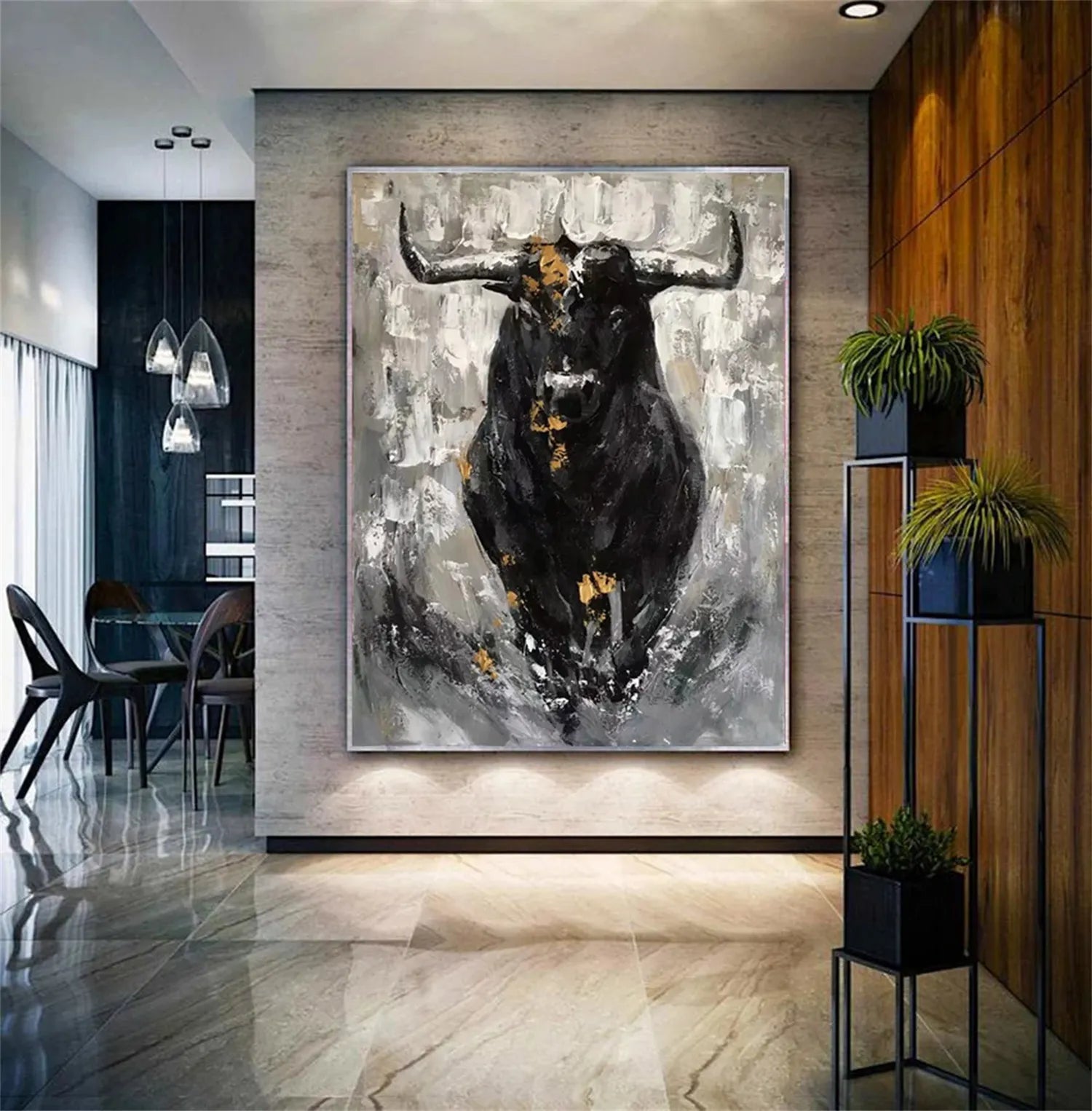 Abstract Bull Canvas Art: Powerful Animal Painting #ZZ 024