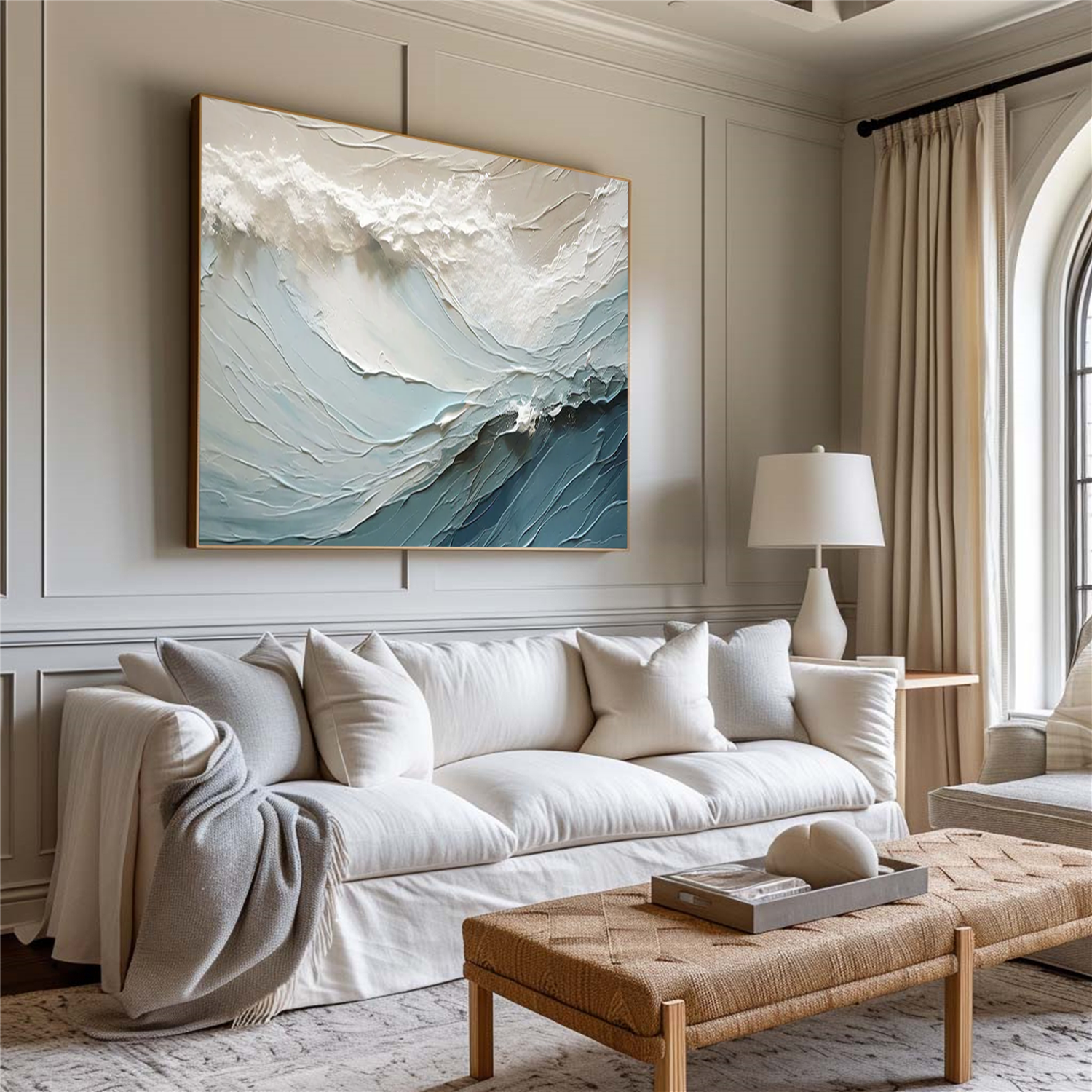 Large Textured Waves Artwork: Modern Abstract Seascape #ZZ 036