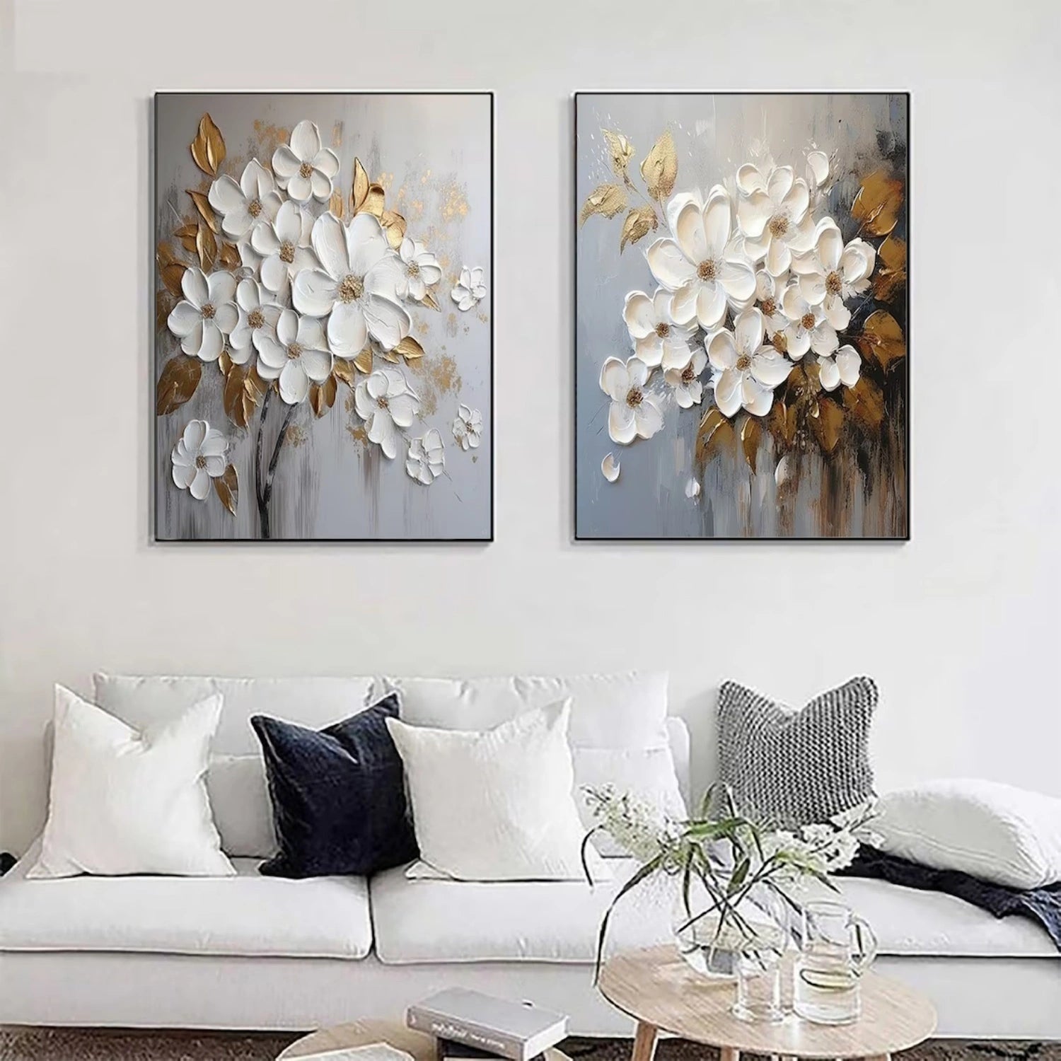 HandPainting Oil Painting for Home Decor: White Flowers with Gold Highlights #JJ 328