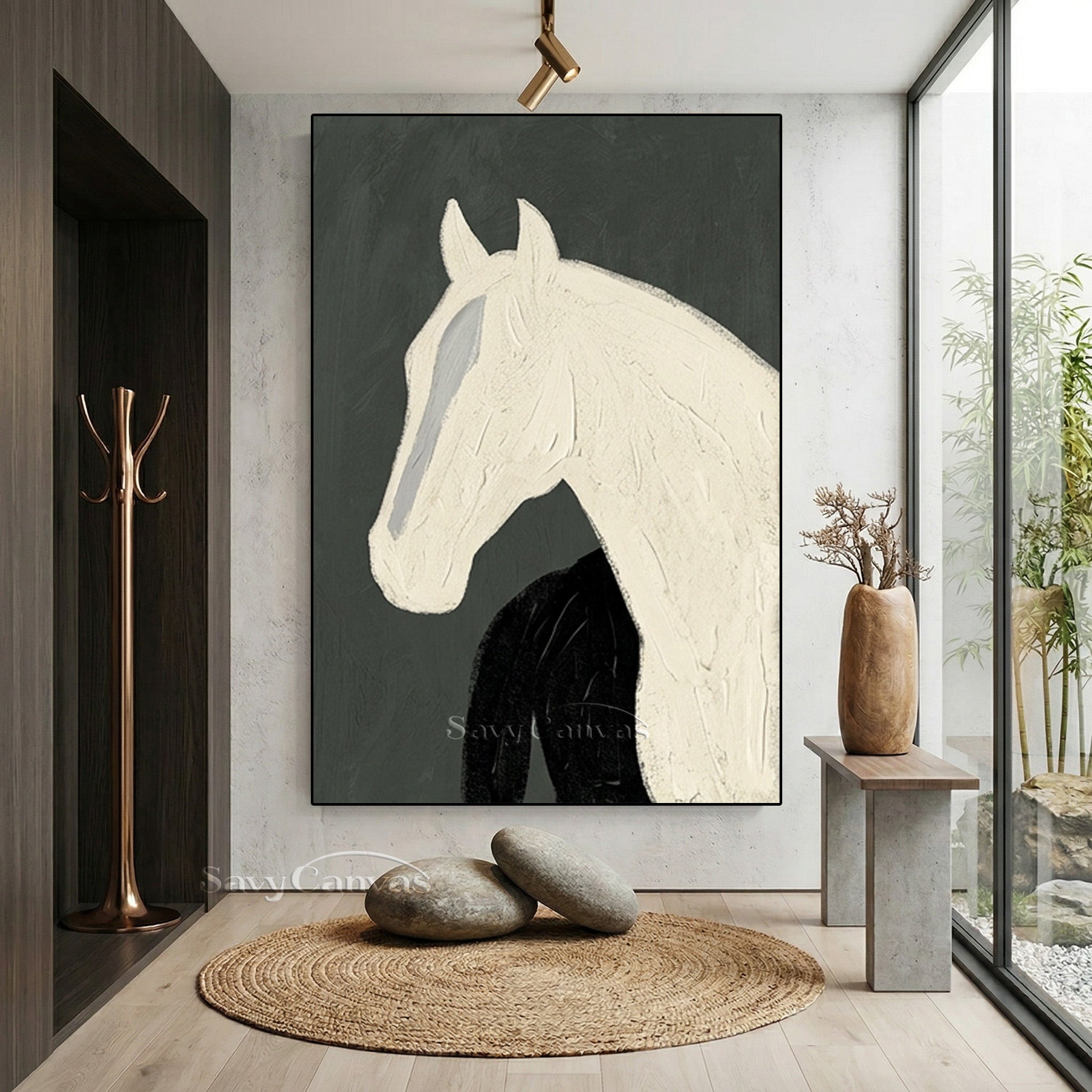 Minimalist White Horse Oil Painting | Modern Abstract Wall Art #SS 184
