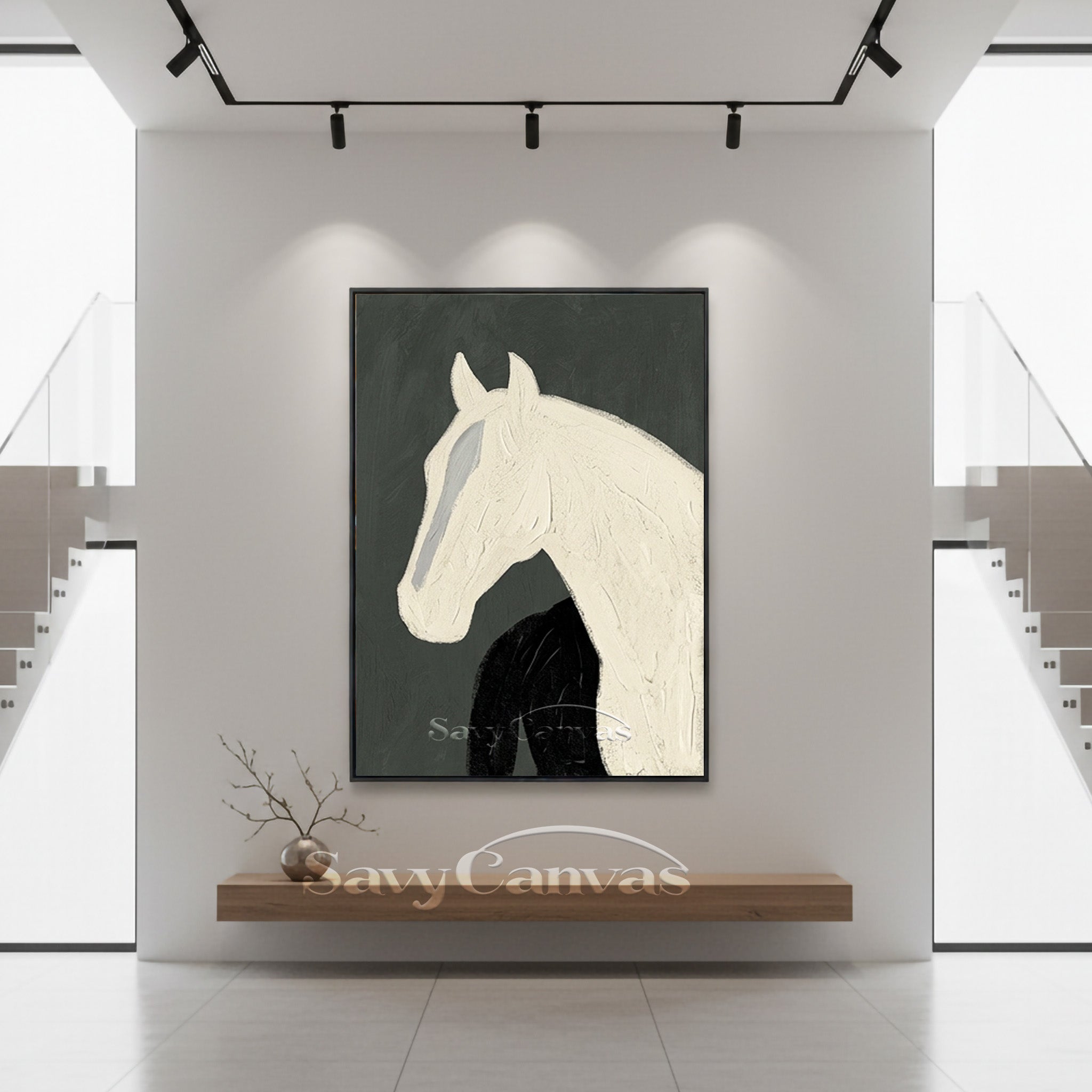 Minimalist White Horse Oil Painting | Modern Abstract Wall Art #SS 184