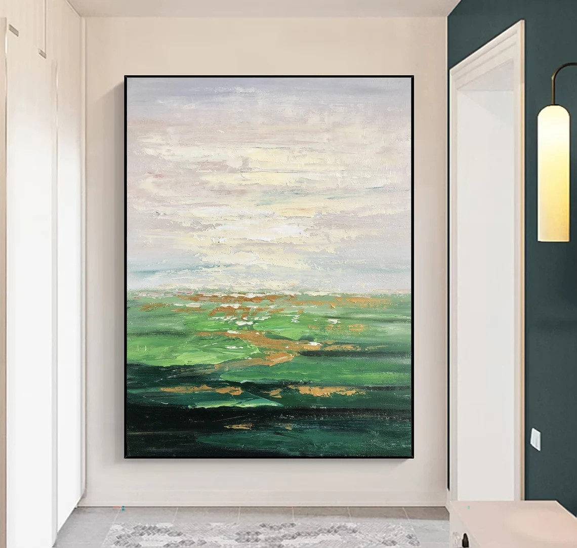 3D Green Abstract with Gold Accents - Modern Oil Art #JJ 028