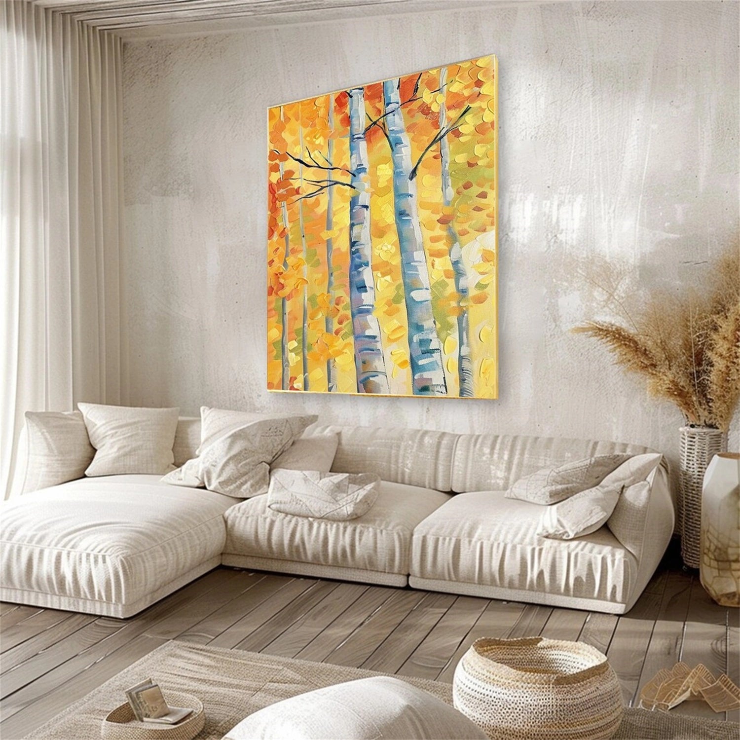 Textured Aspen Tree Set Hand-Painted Oil Paintings | Seasonal Wall Art Duo #JJ 327
