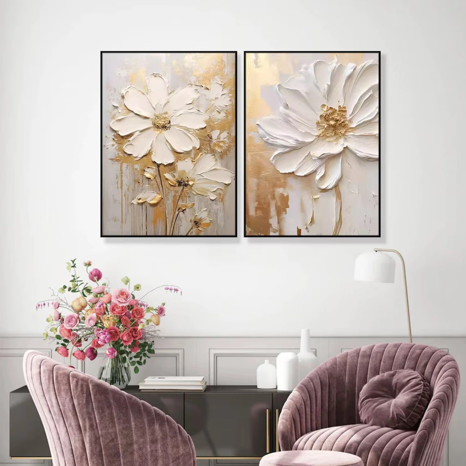 Modern Floral Oil Artworks for Living Rooms - Savy Canvas Creations #JJ 329