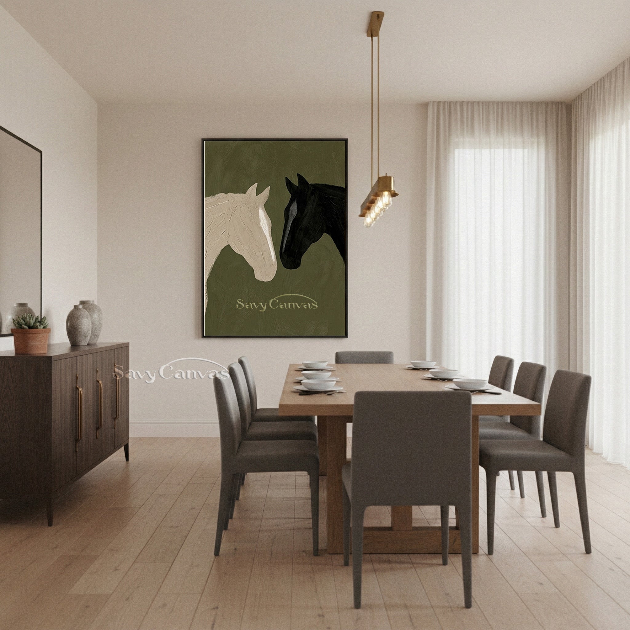 Abstract Two Horses Oil Painting | Modern Black and White Art #SS 185