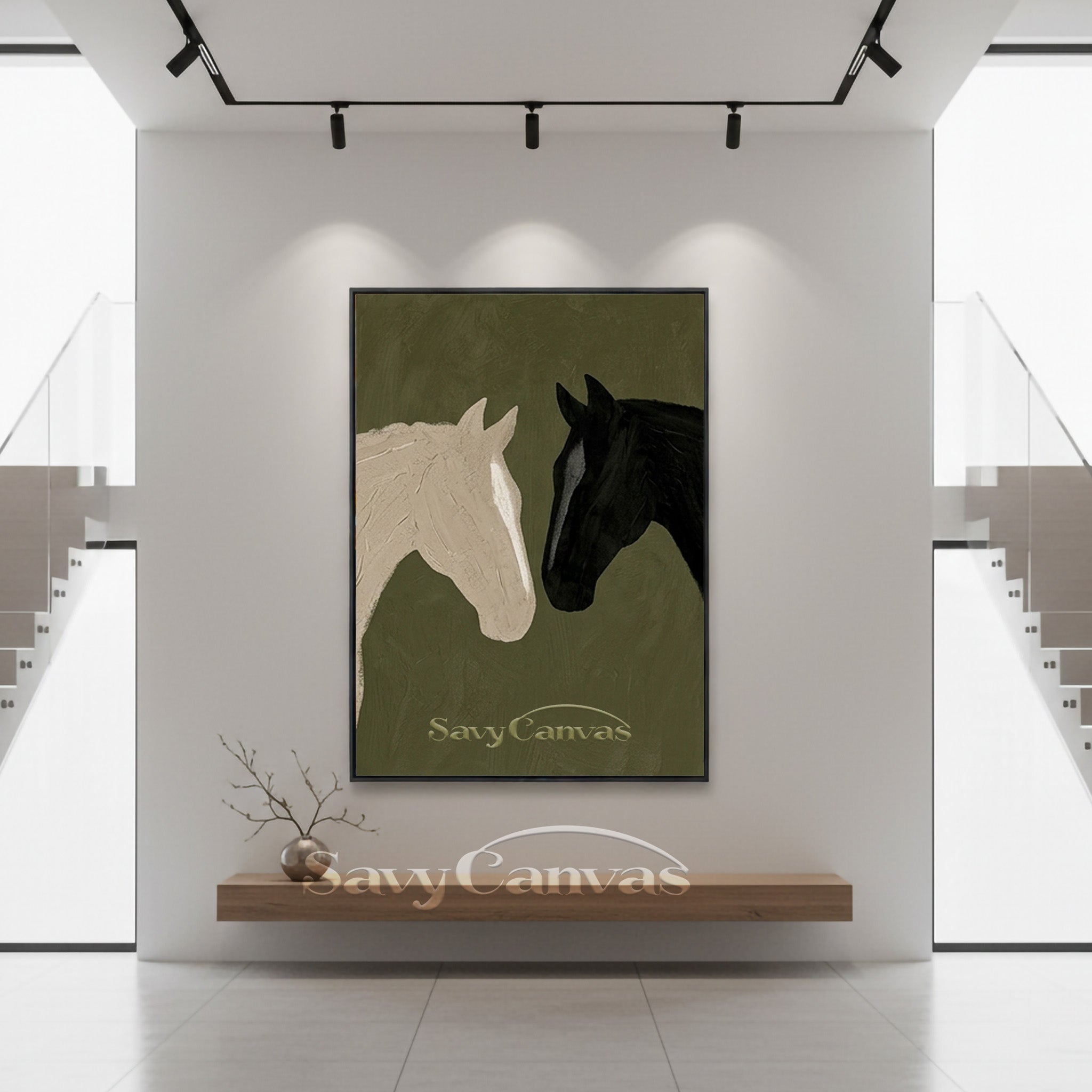 Abstract Two Horses Oil Painting | Modern Black and White Art #SS 185