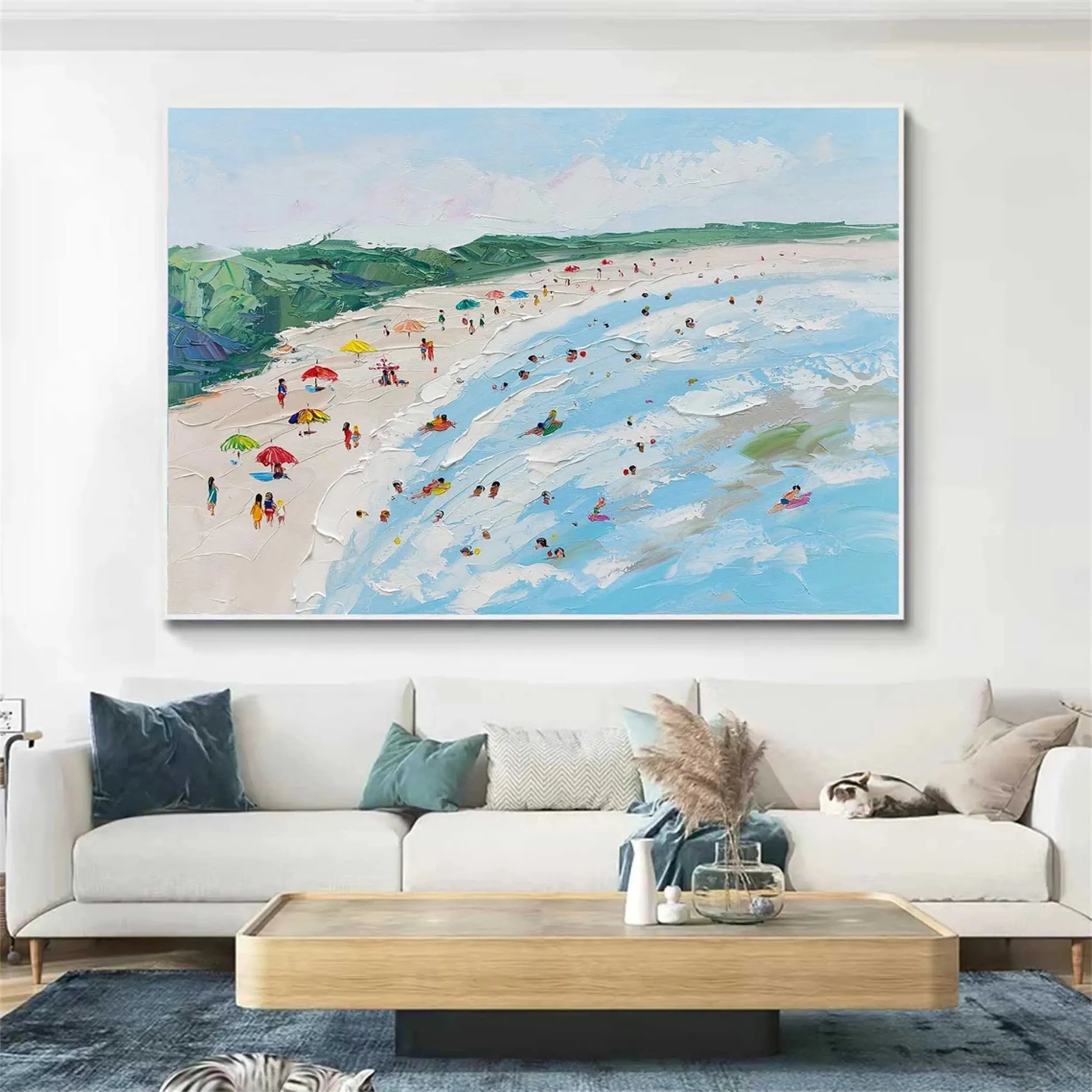 Large Horizontal Cheerful Beach Abstract - Colorful Vacation Oil Painting #JJ 168