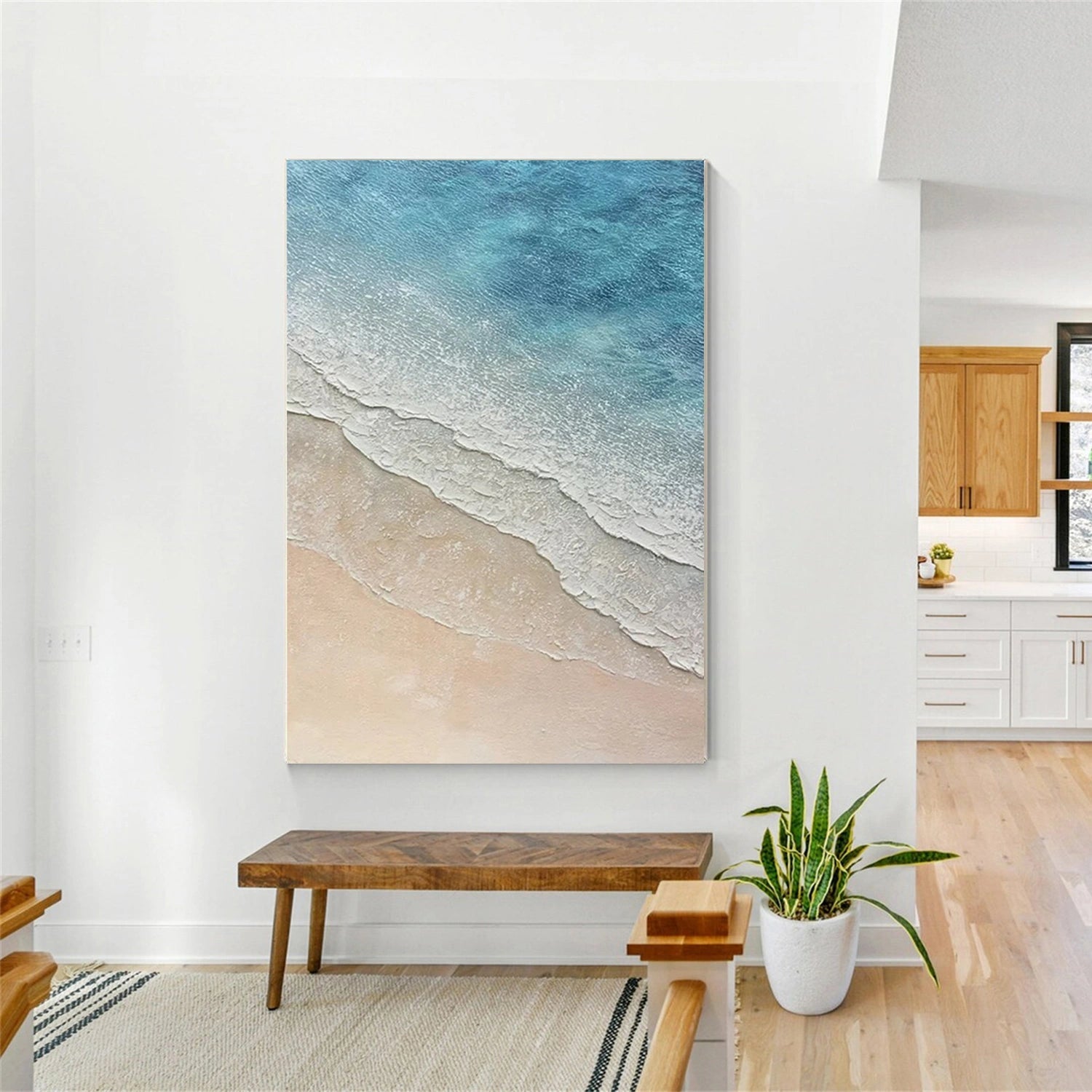 Gentle Beach and Ocean Abstract - Blue White Beige Textured Art Oil Painting #JJ 116