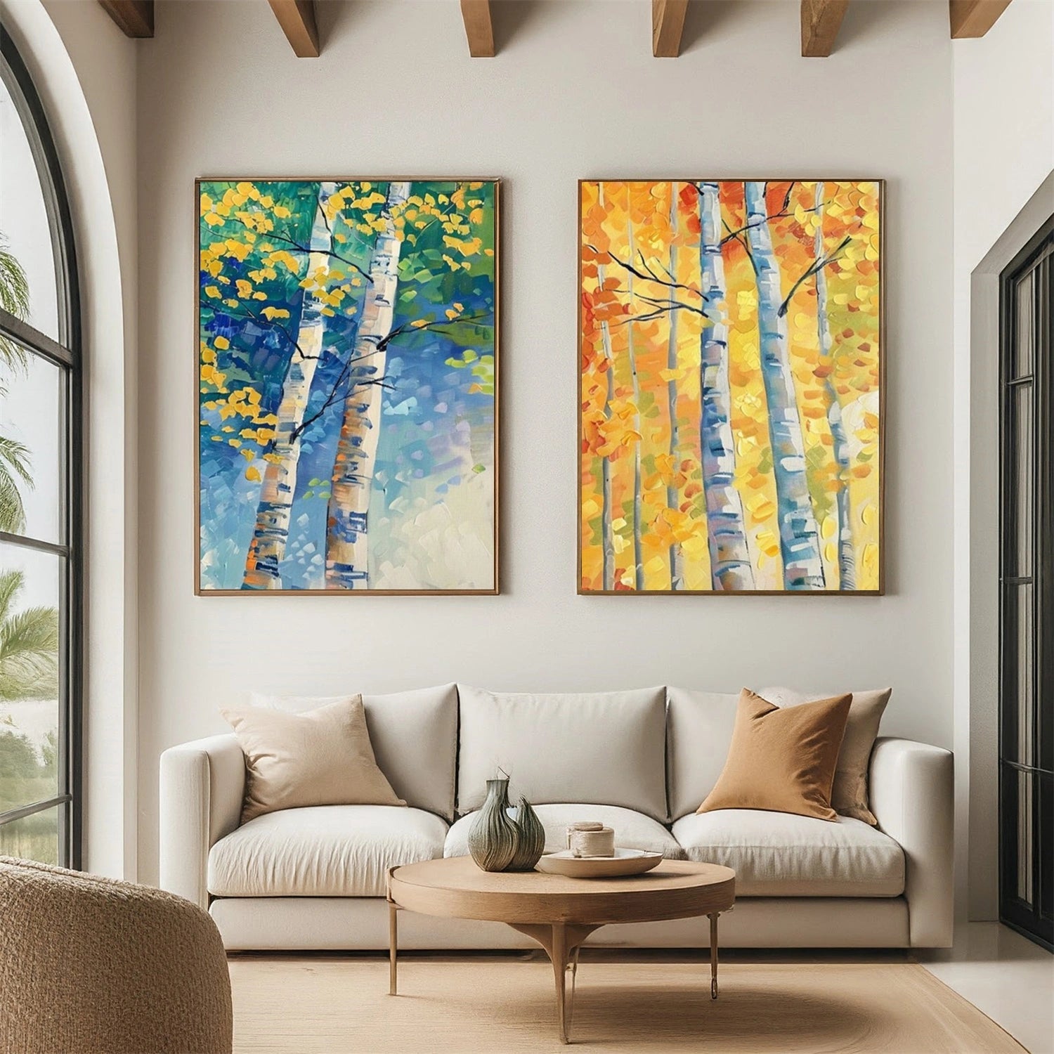 Textured Aspen Tree Set Hand-Painted Oil Paintings | Seasonal Wall Art Duo #JJ 327