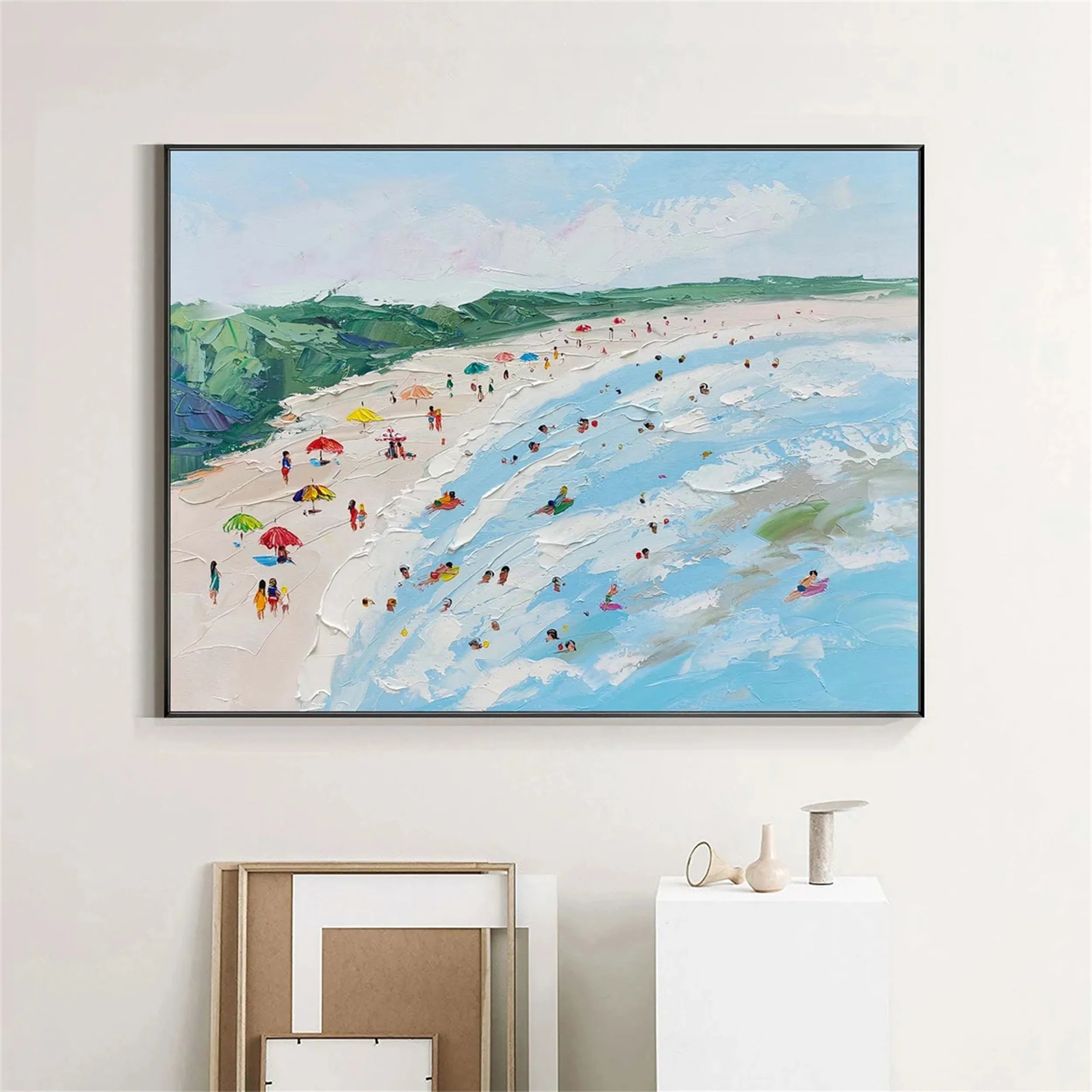 Large Horizontal Cheerful Beach Abstract - Colorful Vacation Oil Painting #JJ 168