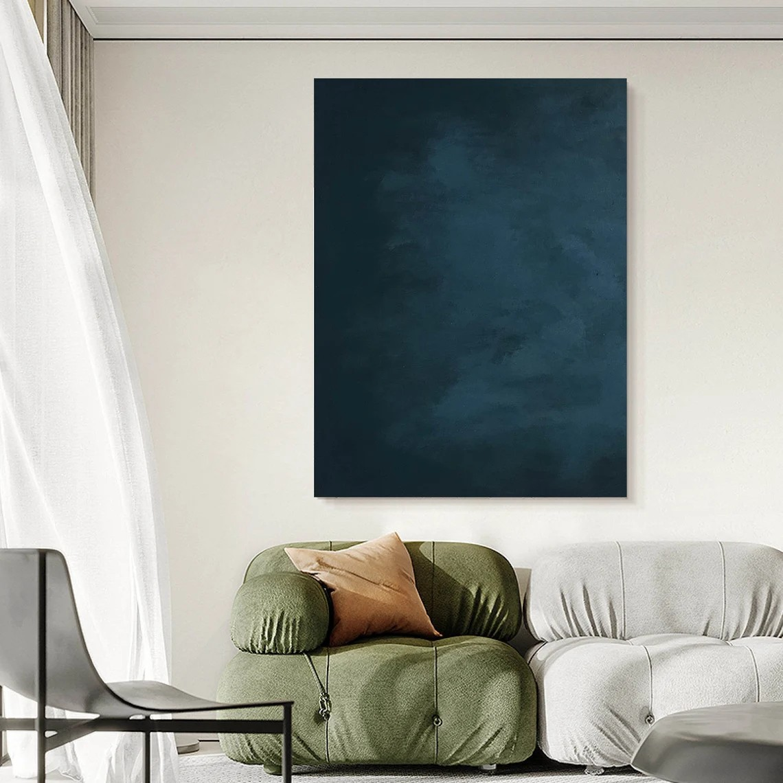 Minimalist Deep Blue Wall Decor - Original Abstract Oil Painting