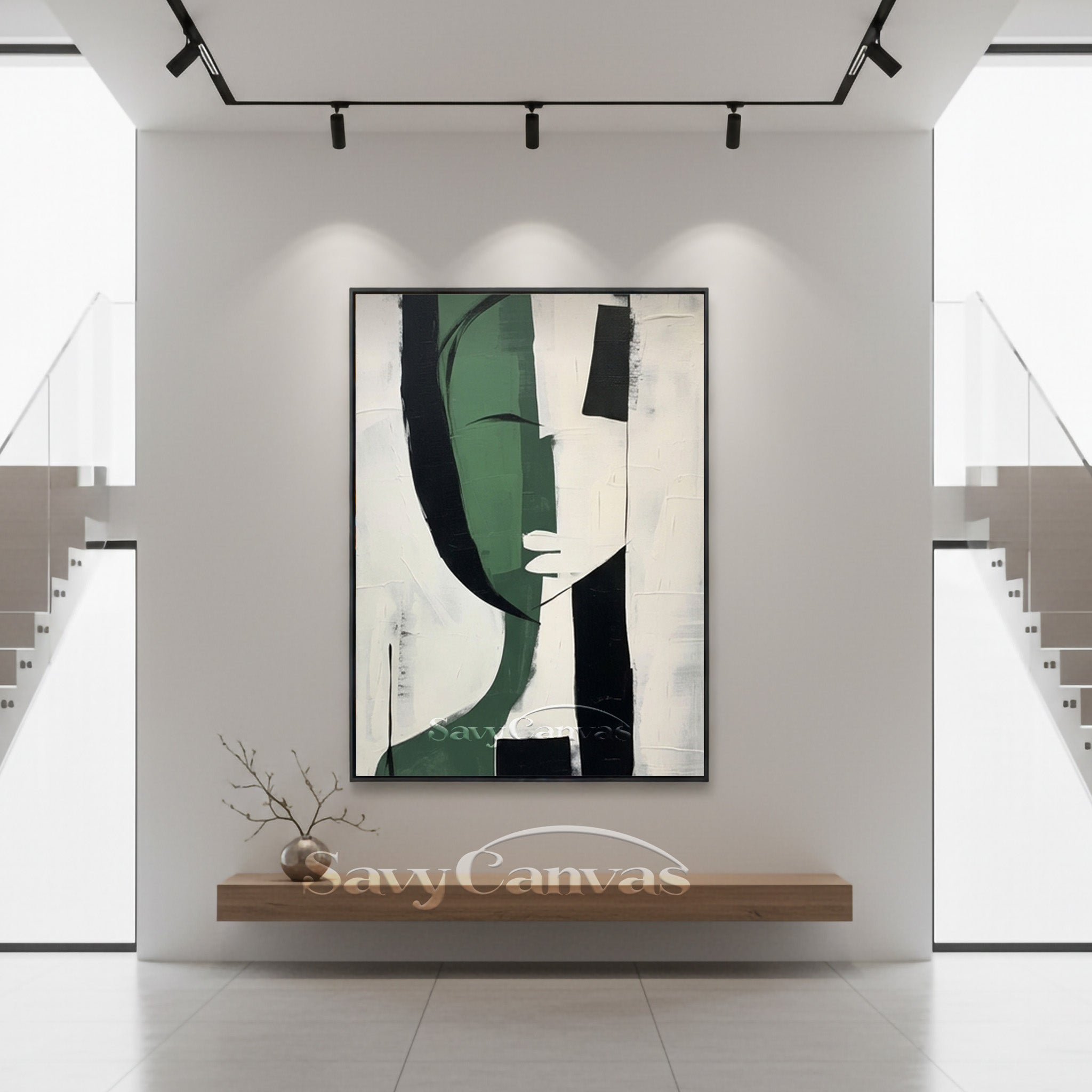 Modern Abstract Female Portrait Oil Painting | Green & Black #SS 187