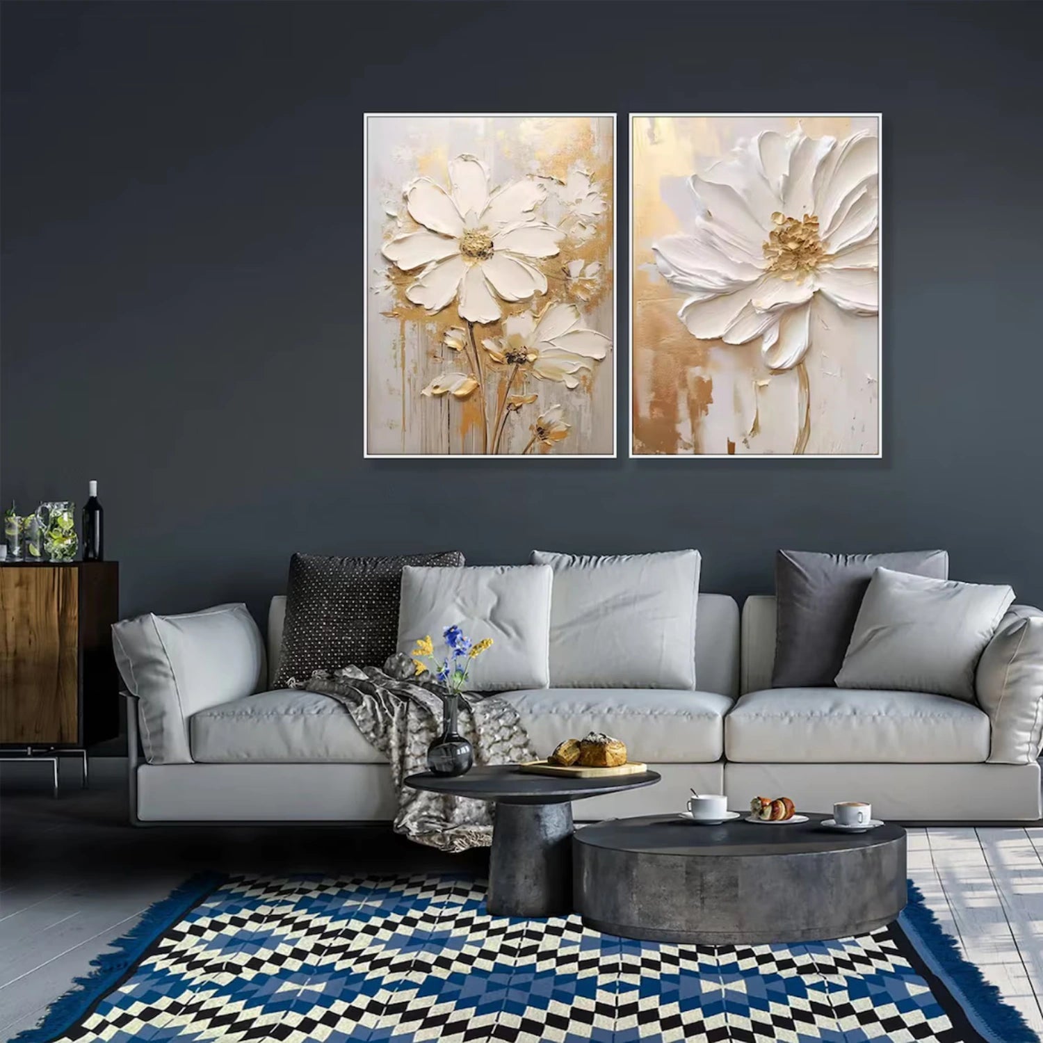 Modern Floral Oil Artworks for Living Rooms - Savy Canvas Creations #JJ 329