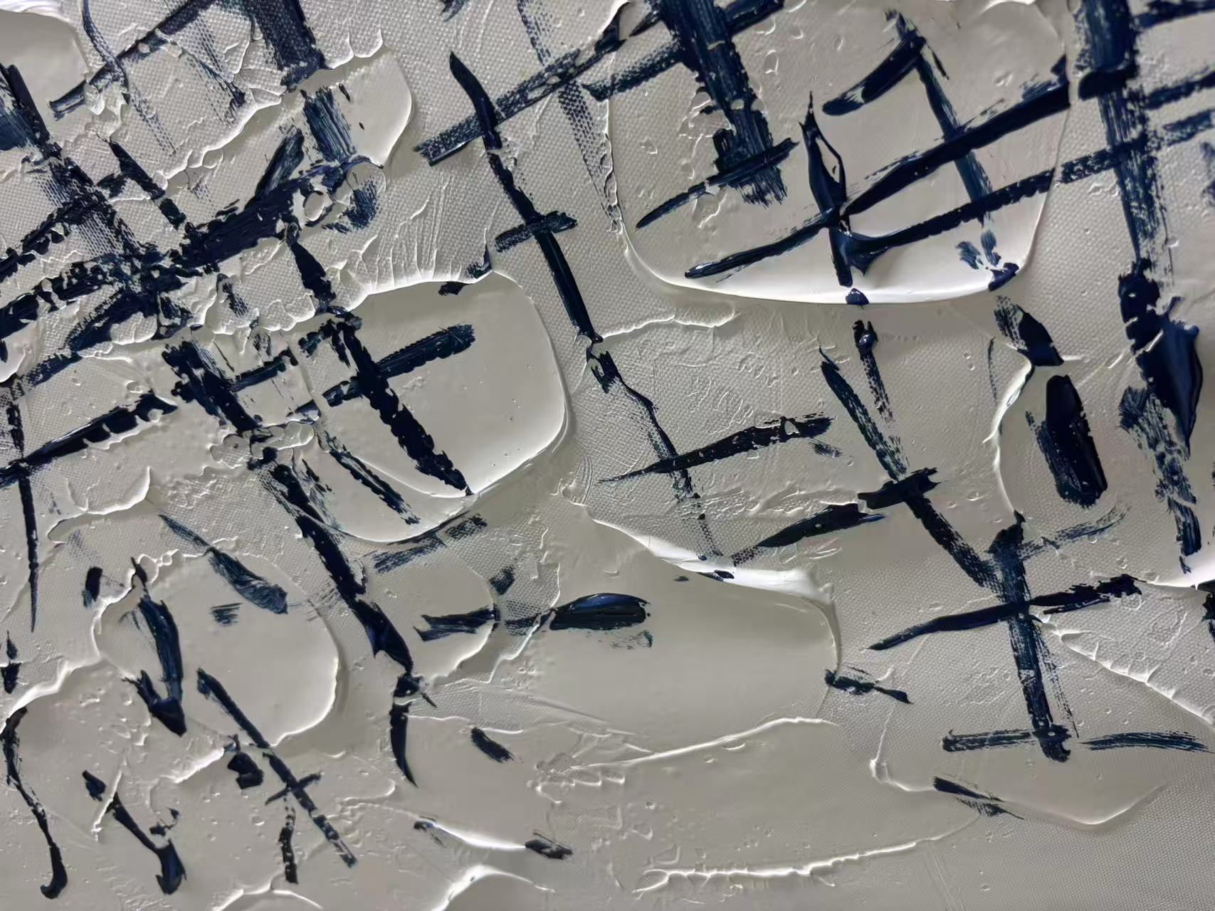 Abstract Linear Grid Painting | Blue & White Textured Art #AA 205