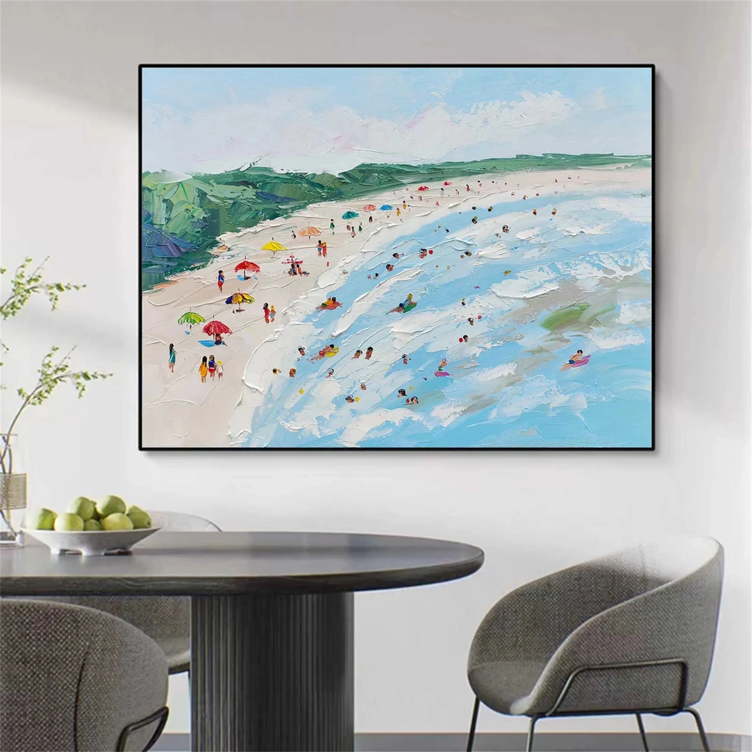 Large Horizontal Cheerful Beach Abstract - Colorful Vacation Oil Painting #JJ 168