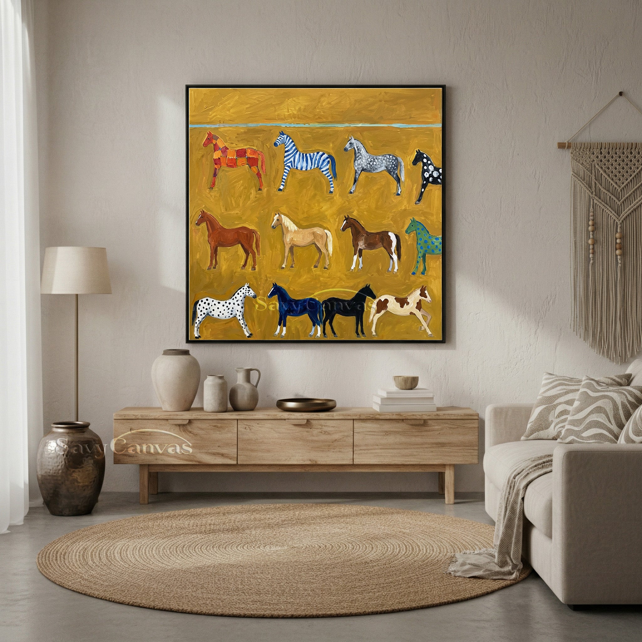 Modern Colorful Horse Pattern Oil Painting - Whimsical Wall Art #SS 022