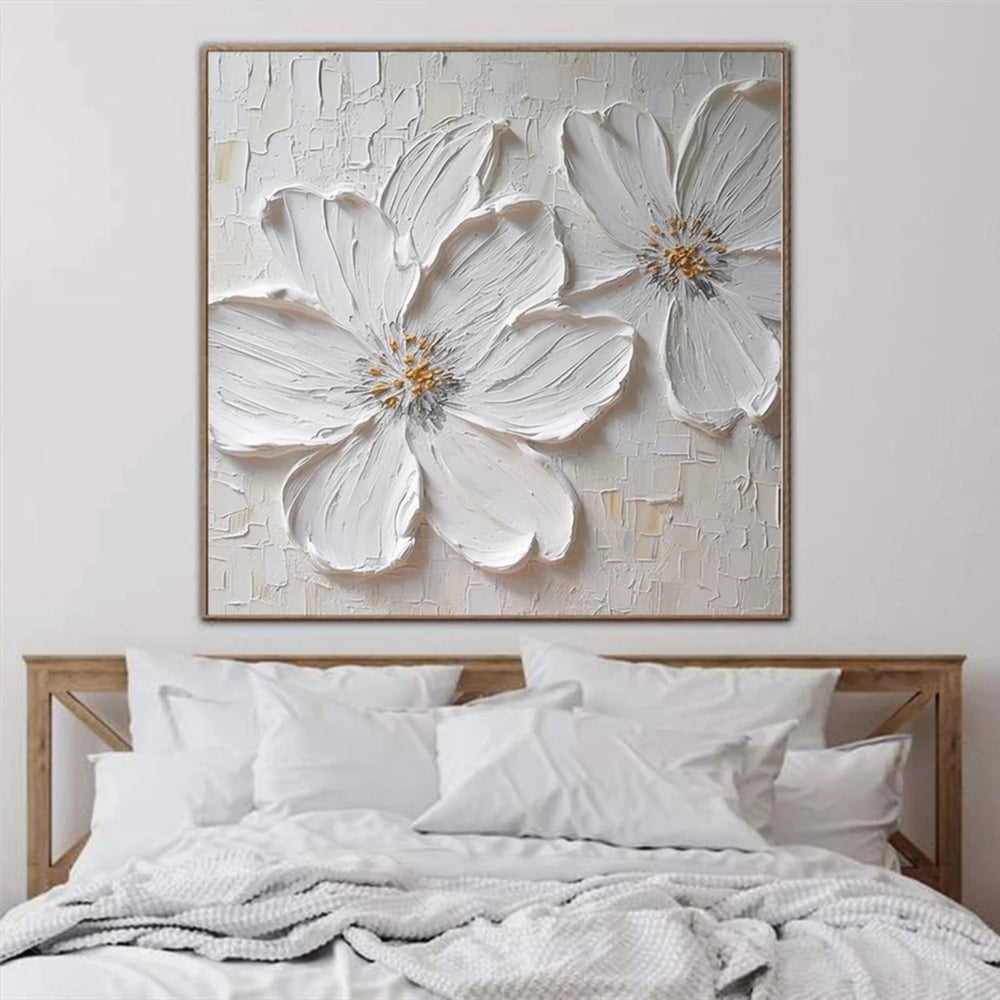 Textured White Floral Oil Painting | Handmade Impasto Art #ZZ 012