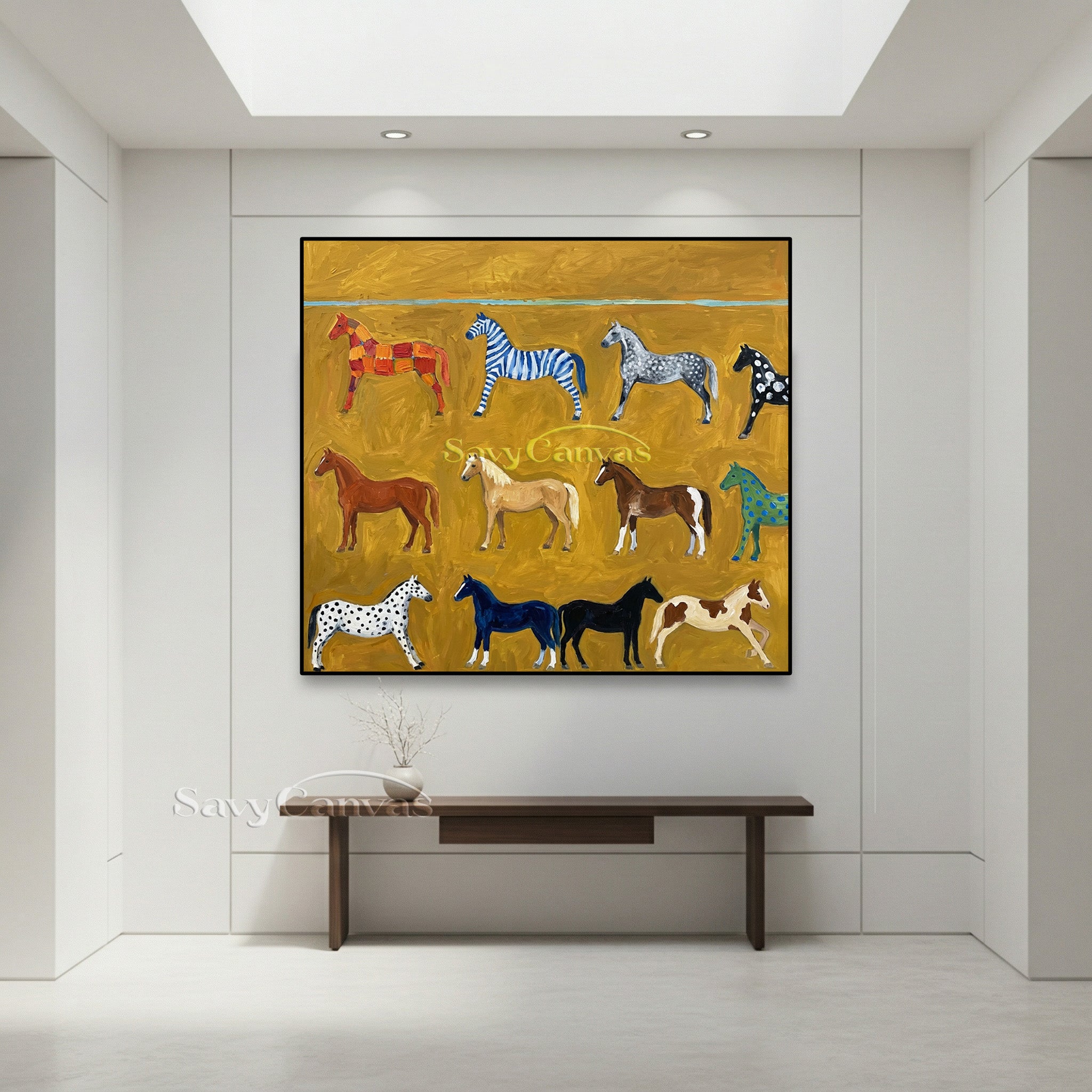 Modern Colorful Horse Pattern Oil Painting - Whimsical Wall Art #SS 022