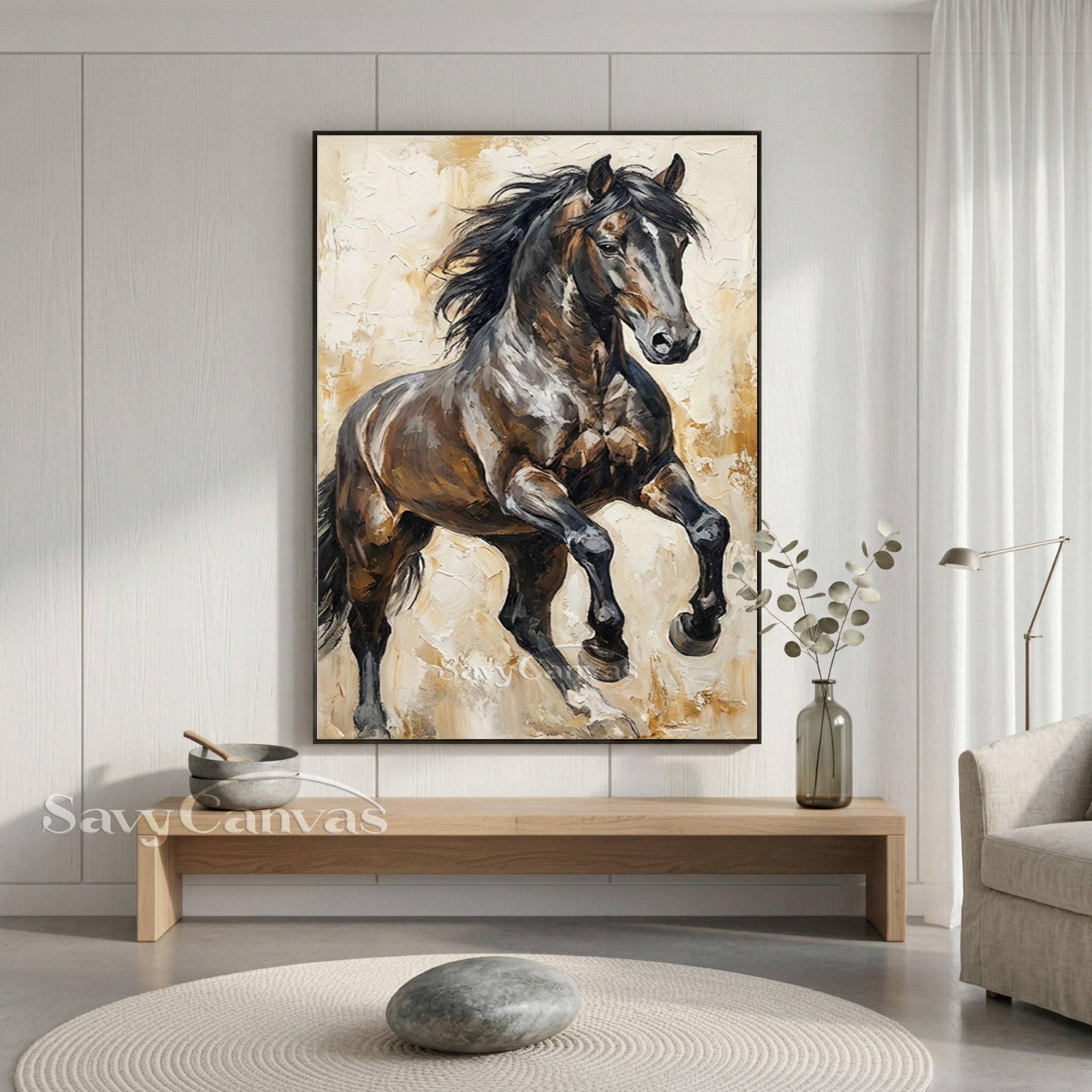 Powerful Galloping Horse Oil Painting - Textured Wall Art #SS 017