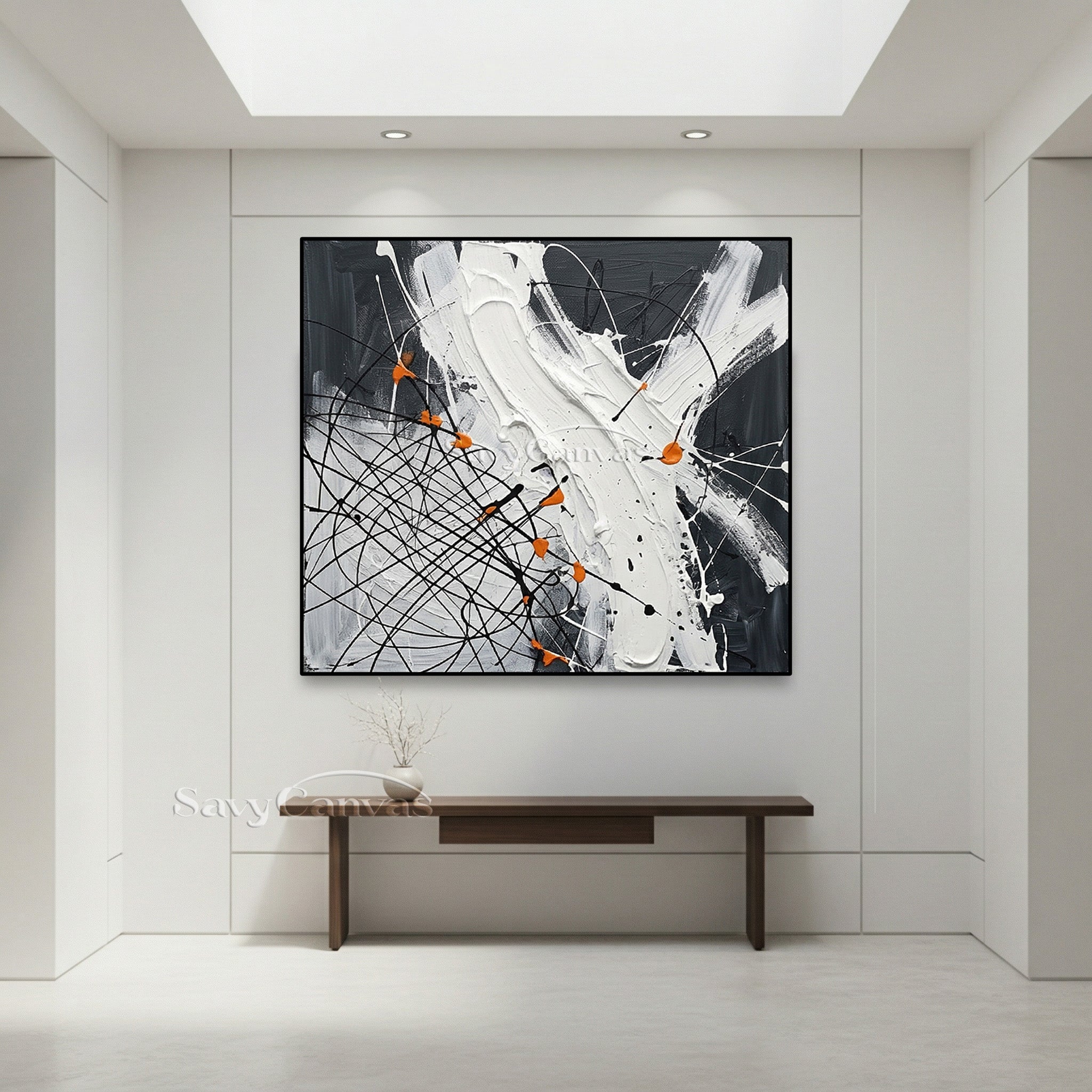 Modern Abstract Dining Room Wall Art | Hand-Painted Orange & Grey #JJ 451