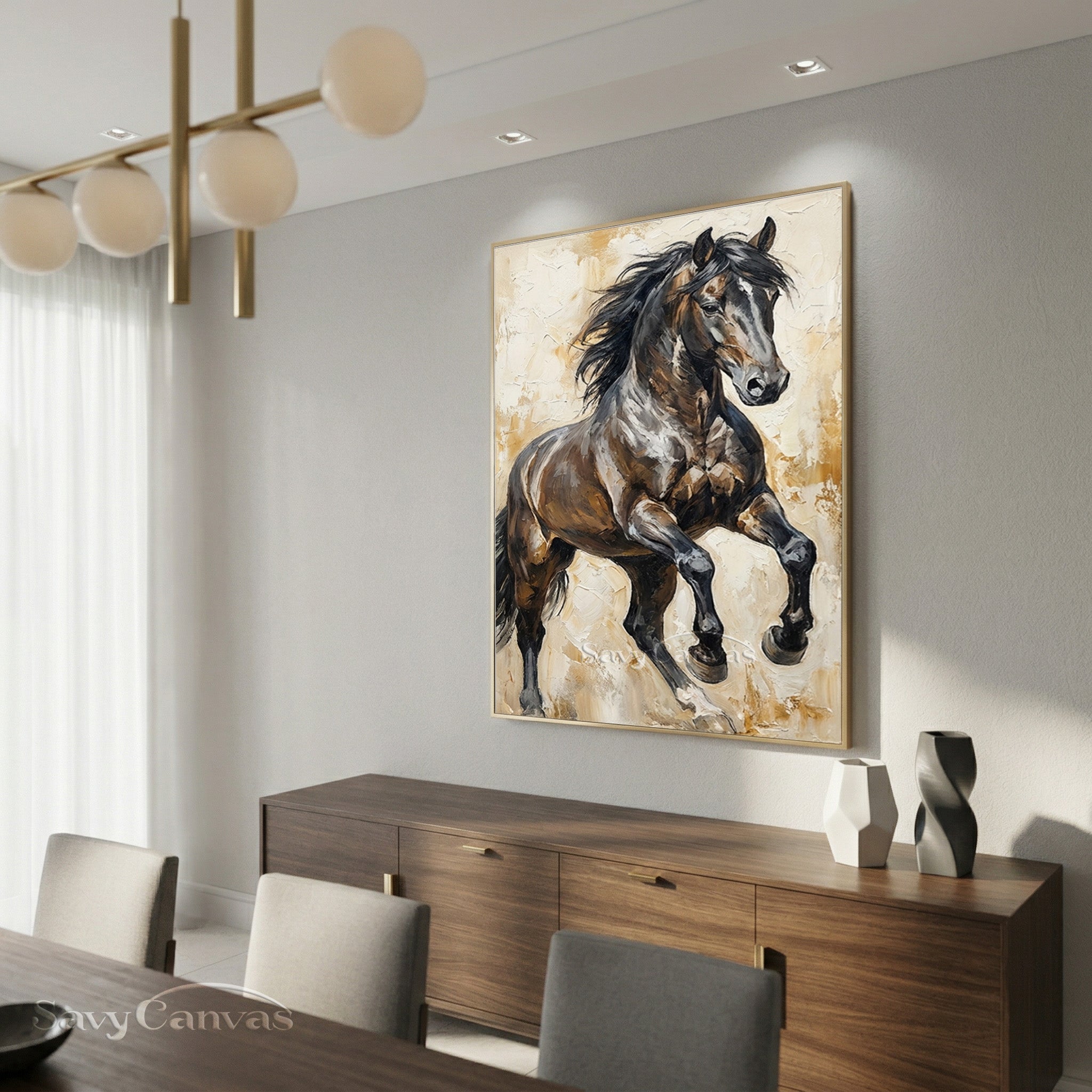 Powerful Galloping Horse Oil Painting - Textured Wall Art #SS 017