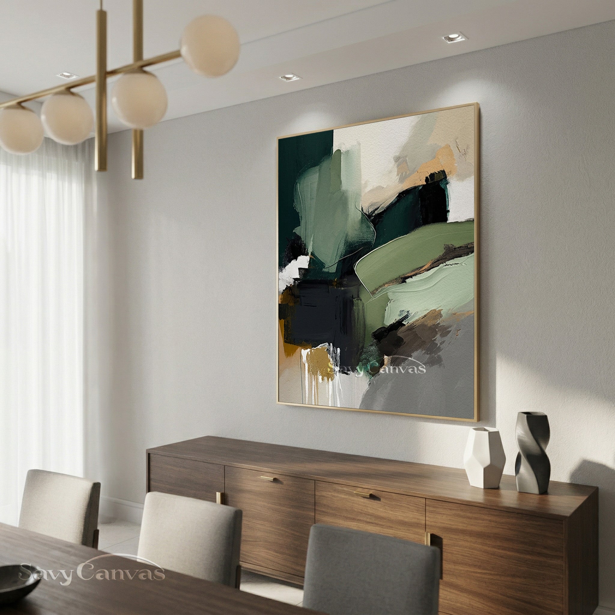 Hand-Painted Emerald Green Abstract Art for Office & Home #SS 136