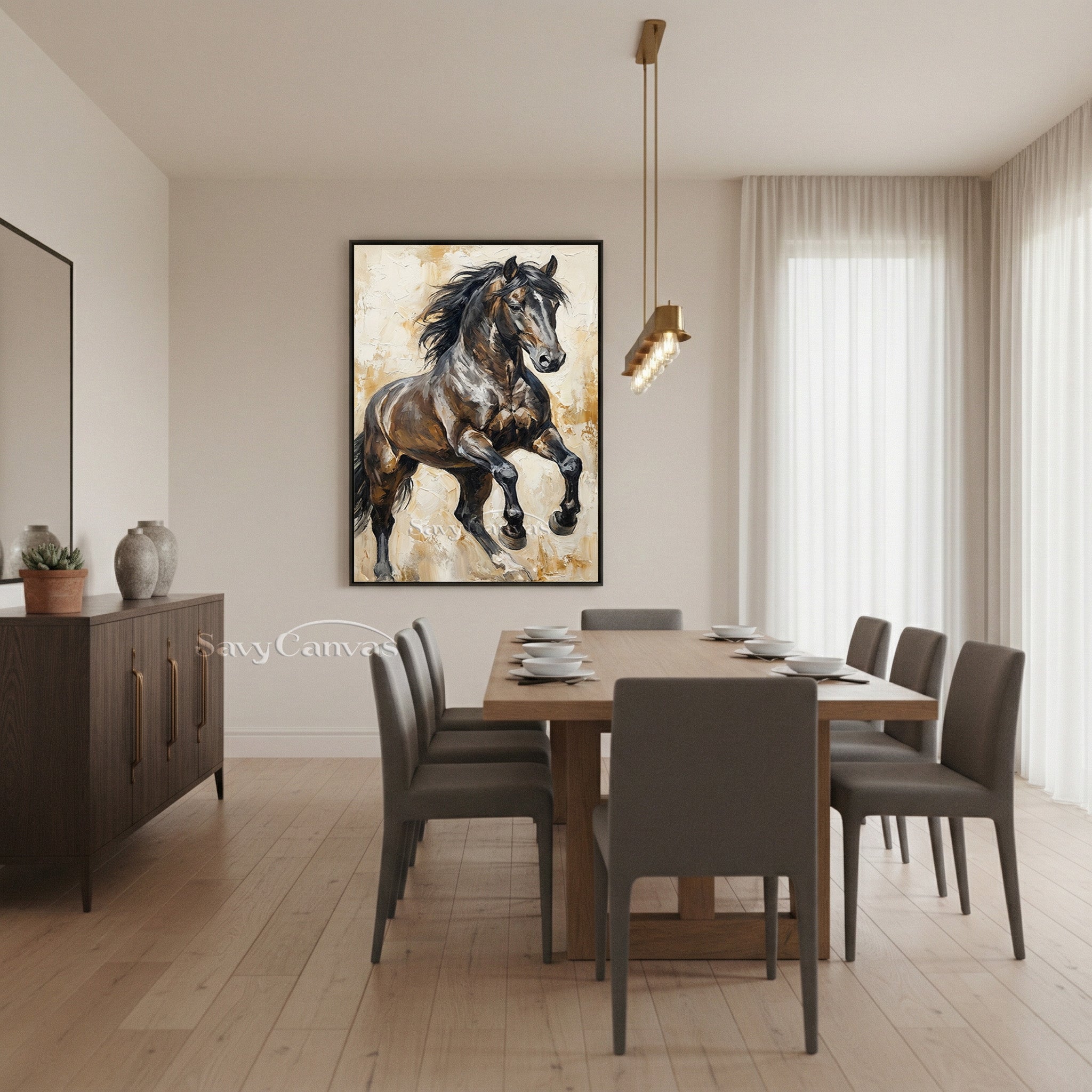 Powerful Galloping Horse Oil Painting - Textured Wall Art #SS 017