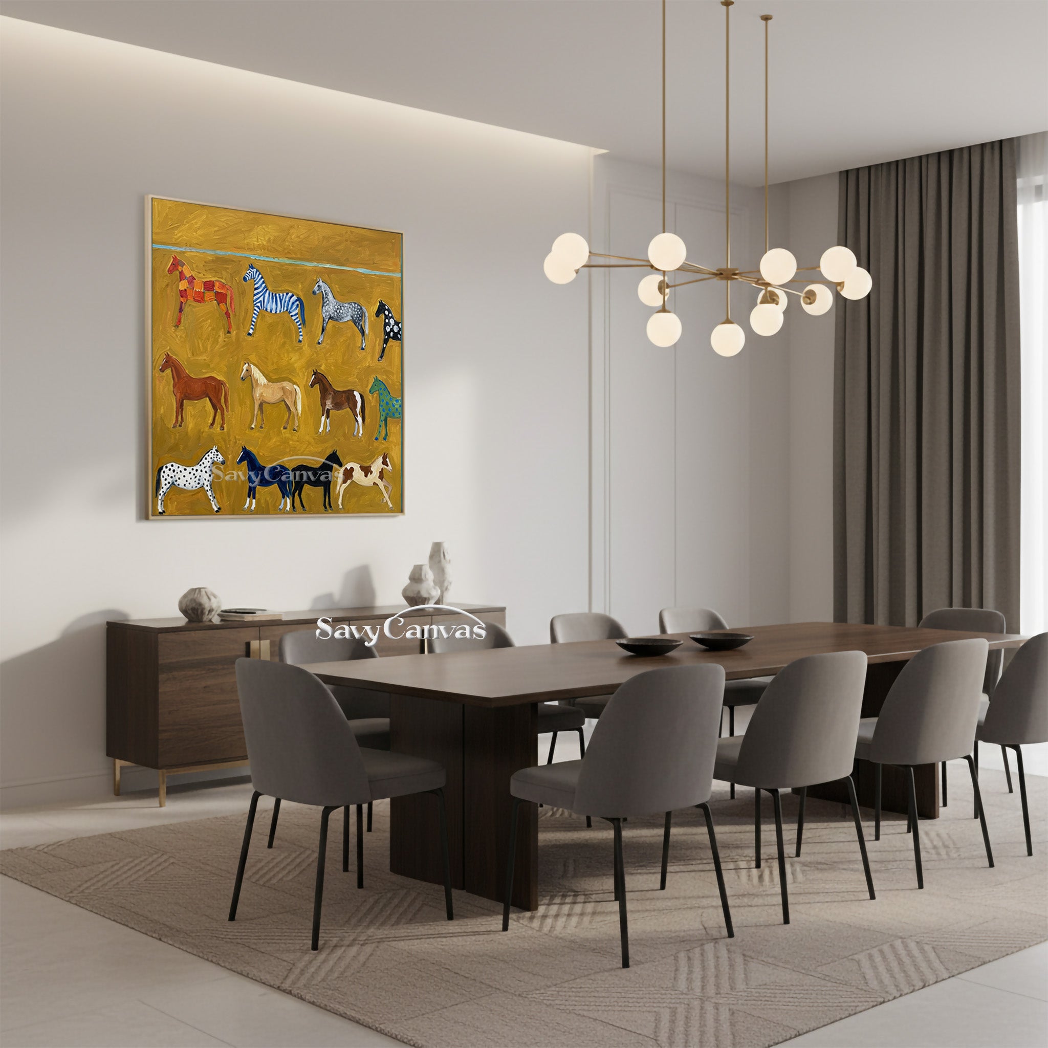 Modern Colorful Horse Pattern Oil Painting - Whimsical Wall Art #SS 022