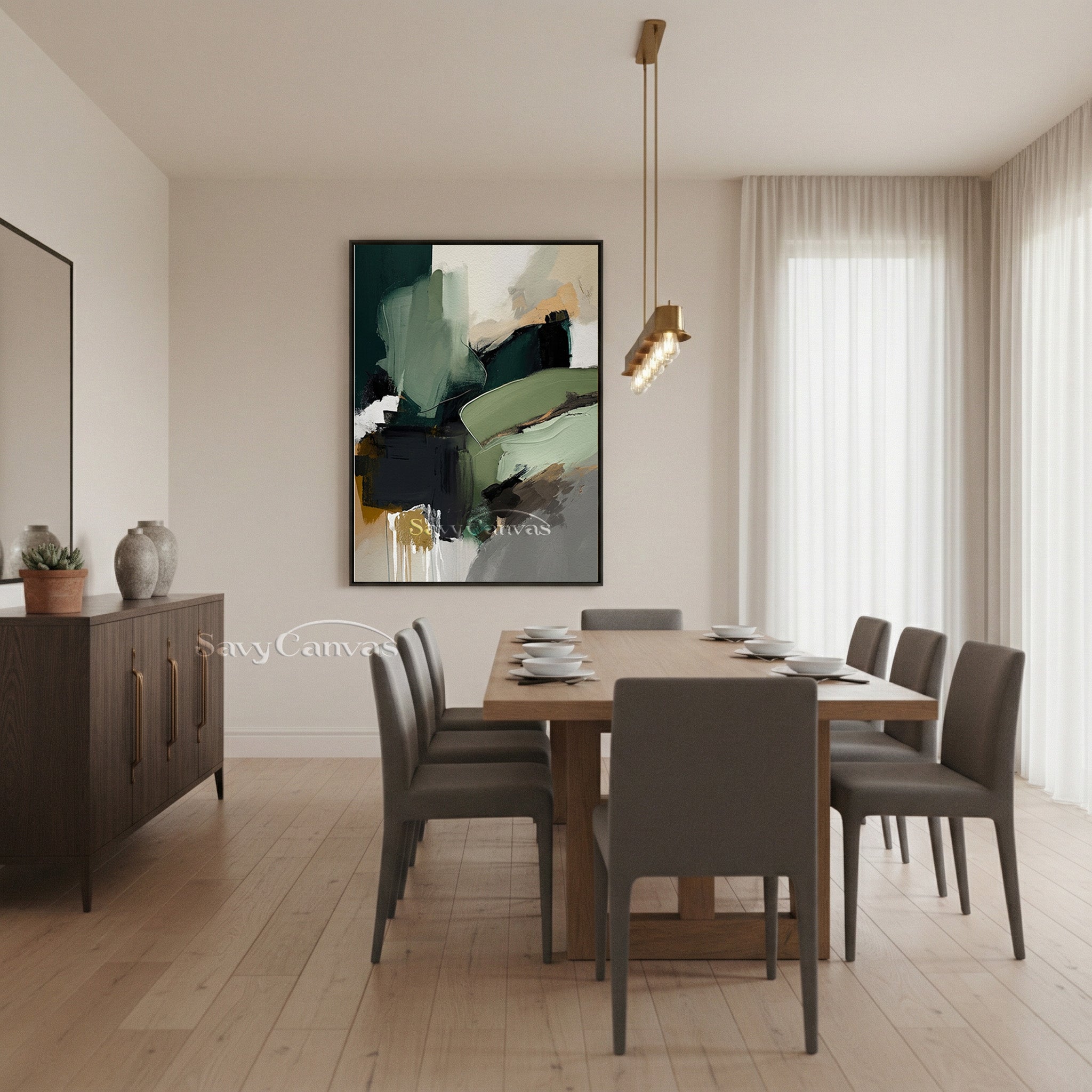 Hand-Painted Emerald Green Abstract Art for Office & Home #SS 136