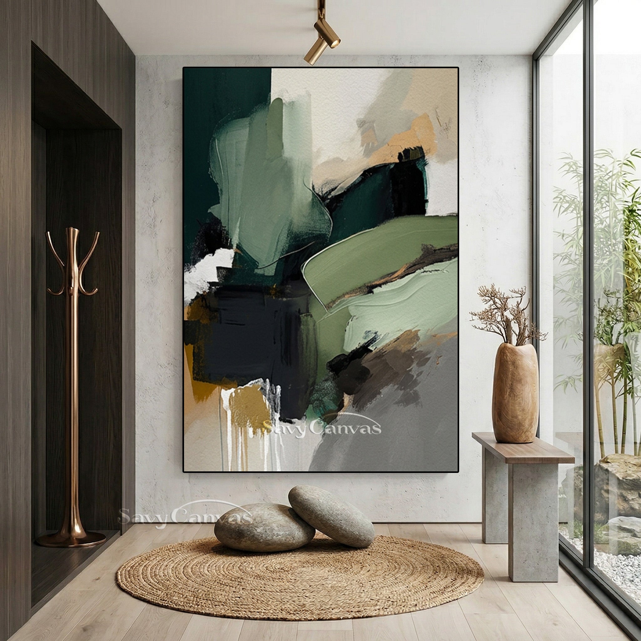 Hand-Painted Emerald Green Abstract Art for Office & Home #SS 136