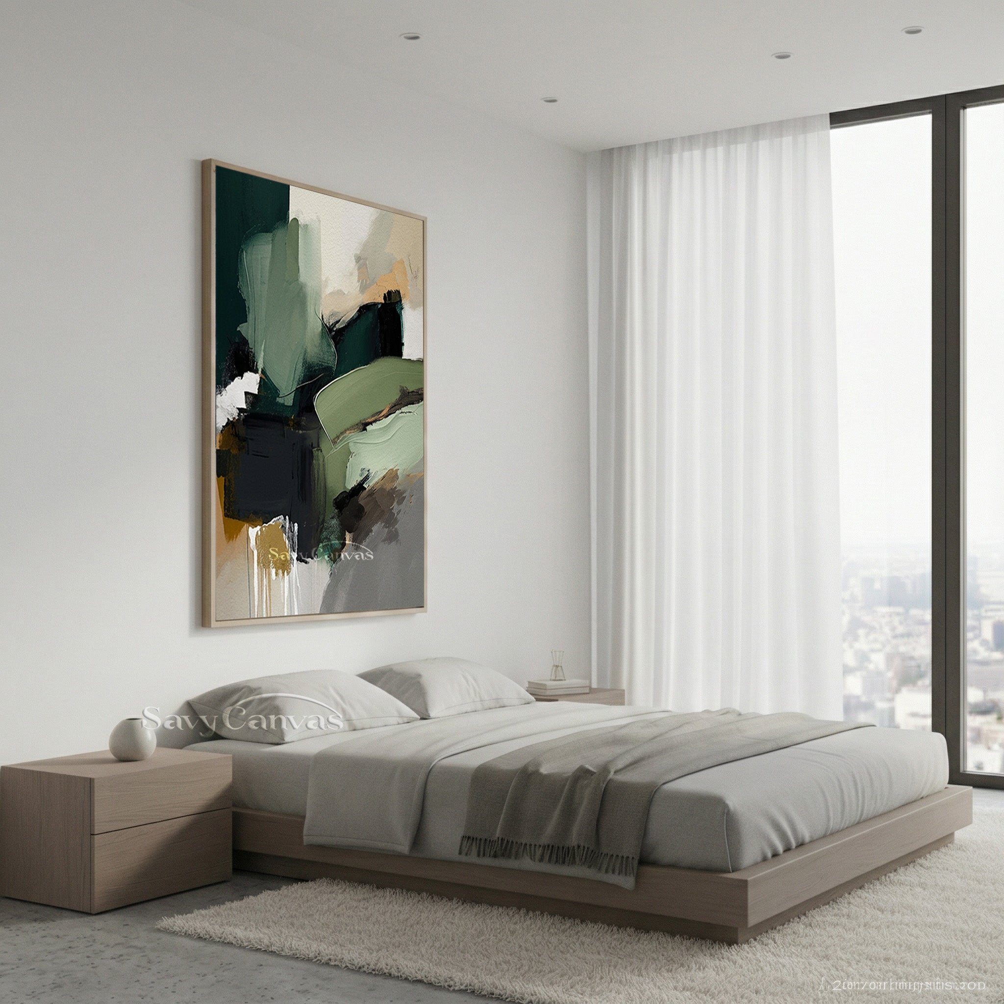 Hand-Painted Emerald Green Abstract Art for Office & Home #SS 136