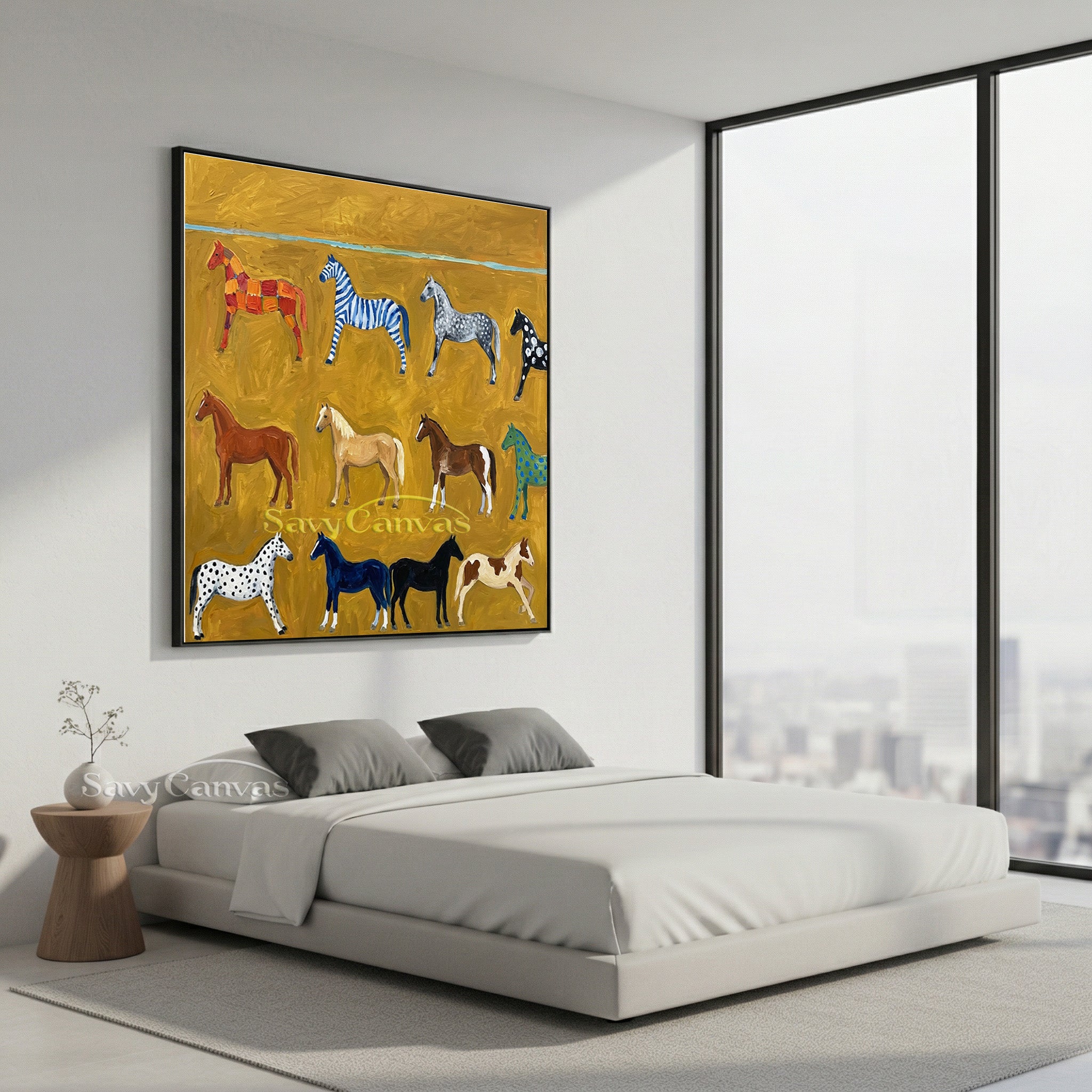 Modern Colorful Horse Pattern Oil Painting - Whimsical Wall Art #SS 022