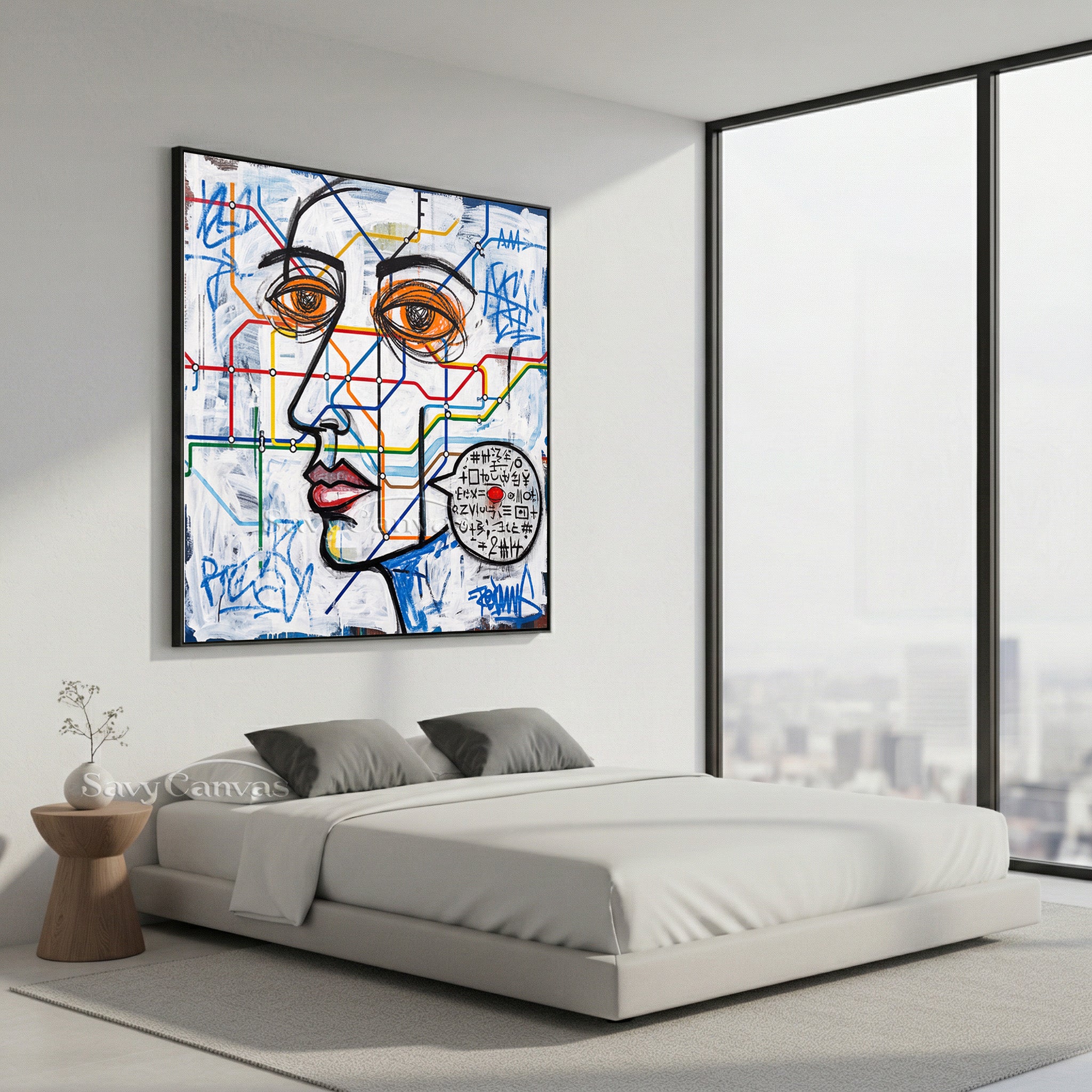 Street Graffiti Style Portrait Canvas Art - City Life Wall Decor #SS 050