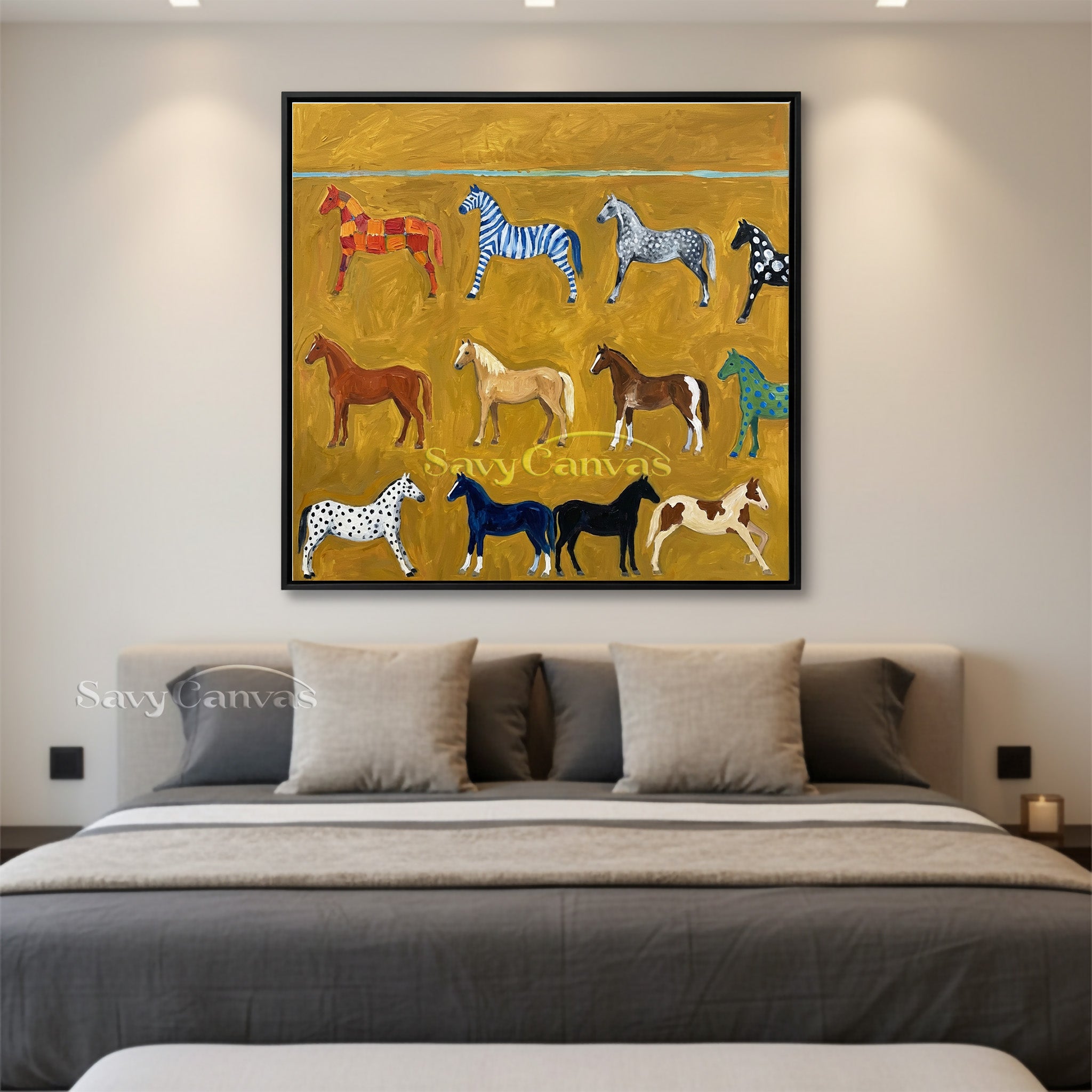 Modern Colorful Horse Pattern Oil Painting - Whimsical Wall Art #SS 022