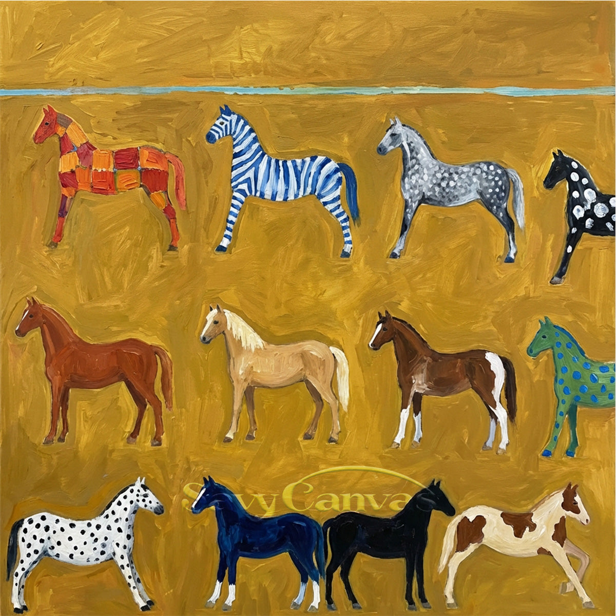 Contemporary Horse Motif Wall Art - Hand-Painted Modern Oil Painting