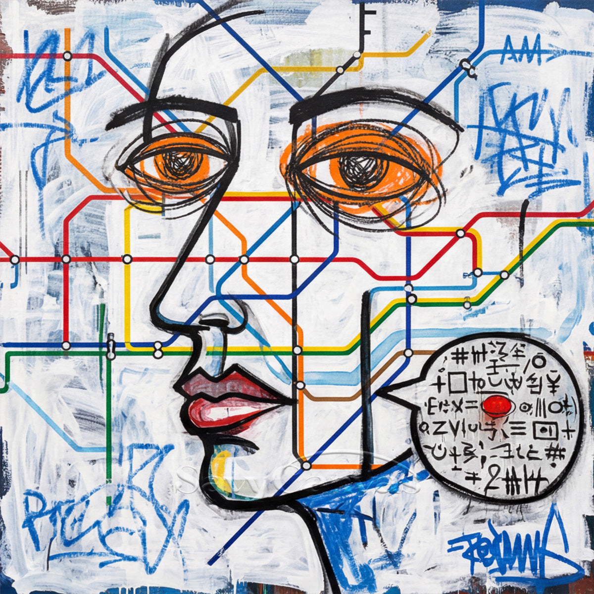 Street Graffiti Style Portrait Canvas Art - City Life Wall Decor #SS 050