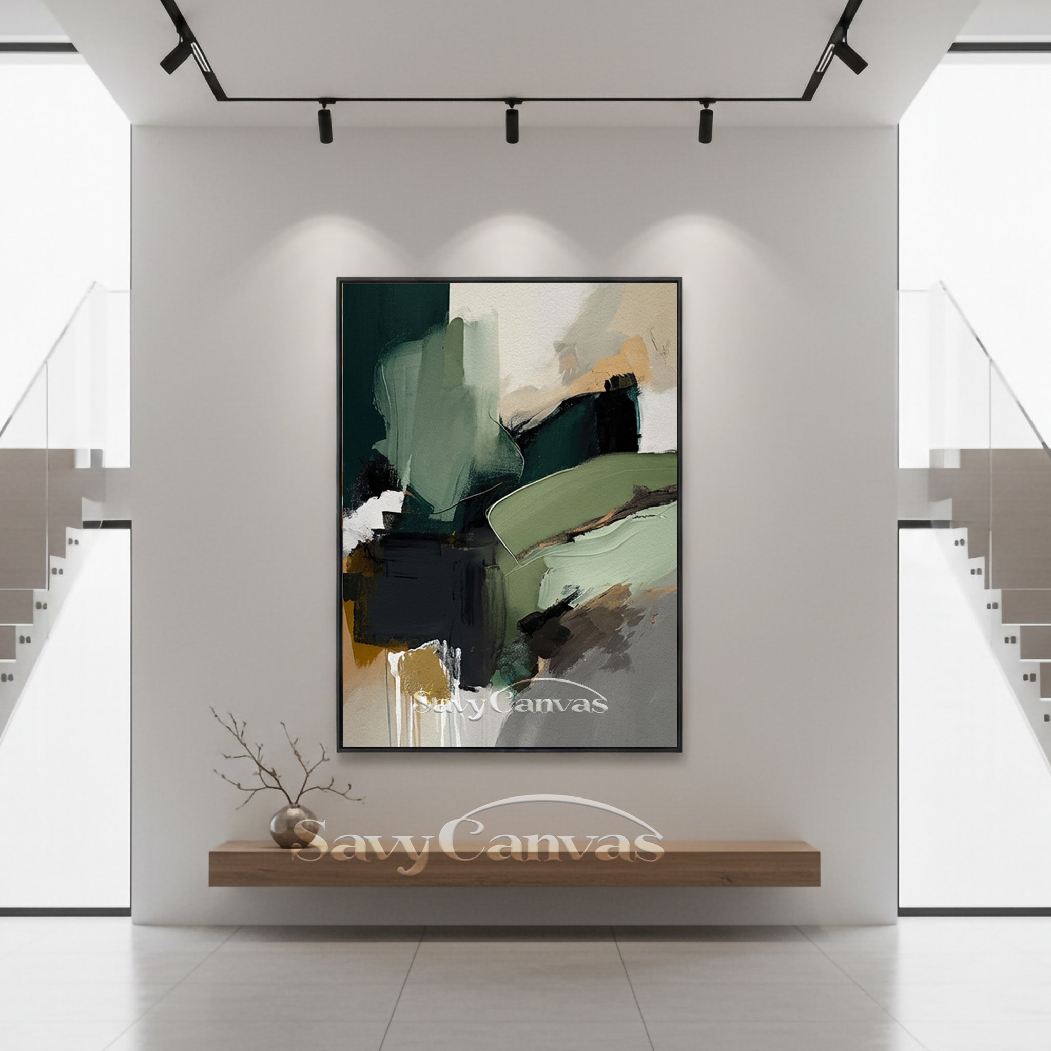 Hand-Painted Emerald Green Abstract Art for Office & Home #SS 136