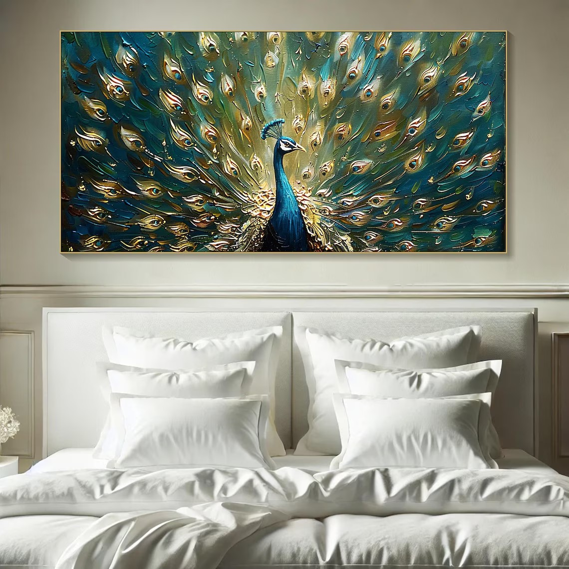 Textured Peacock Oil Painting - Handmade Animal Art #TC 097