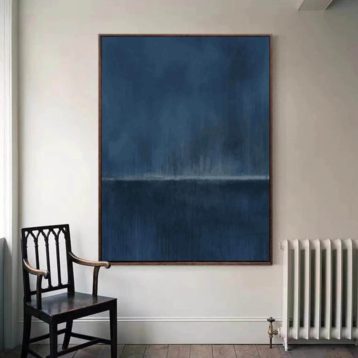 Large Abstract Oil Painting - Deep Blue Minimalist Modern Wall Art #TC 011