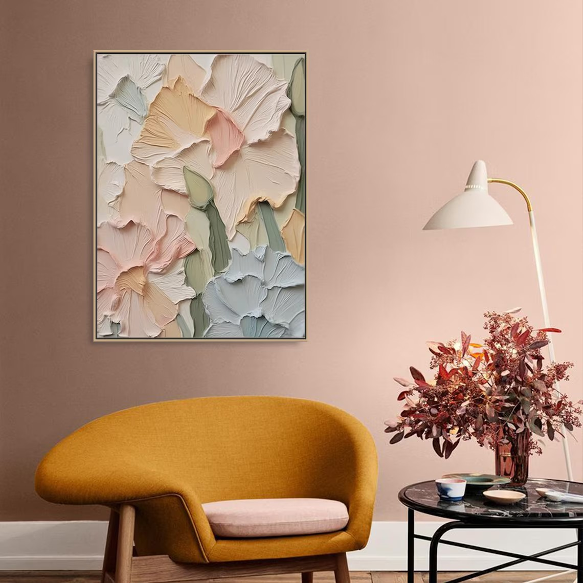 Textured Pastel Flower Abstract Art for Walls